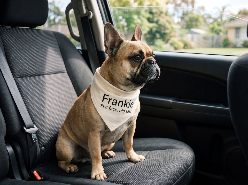 Personalized French Bulldog Bandana | Custom Name Pet Bandana | Warm Cream Flat Face Big Sass Dog Bandana