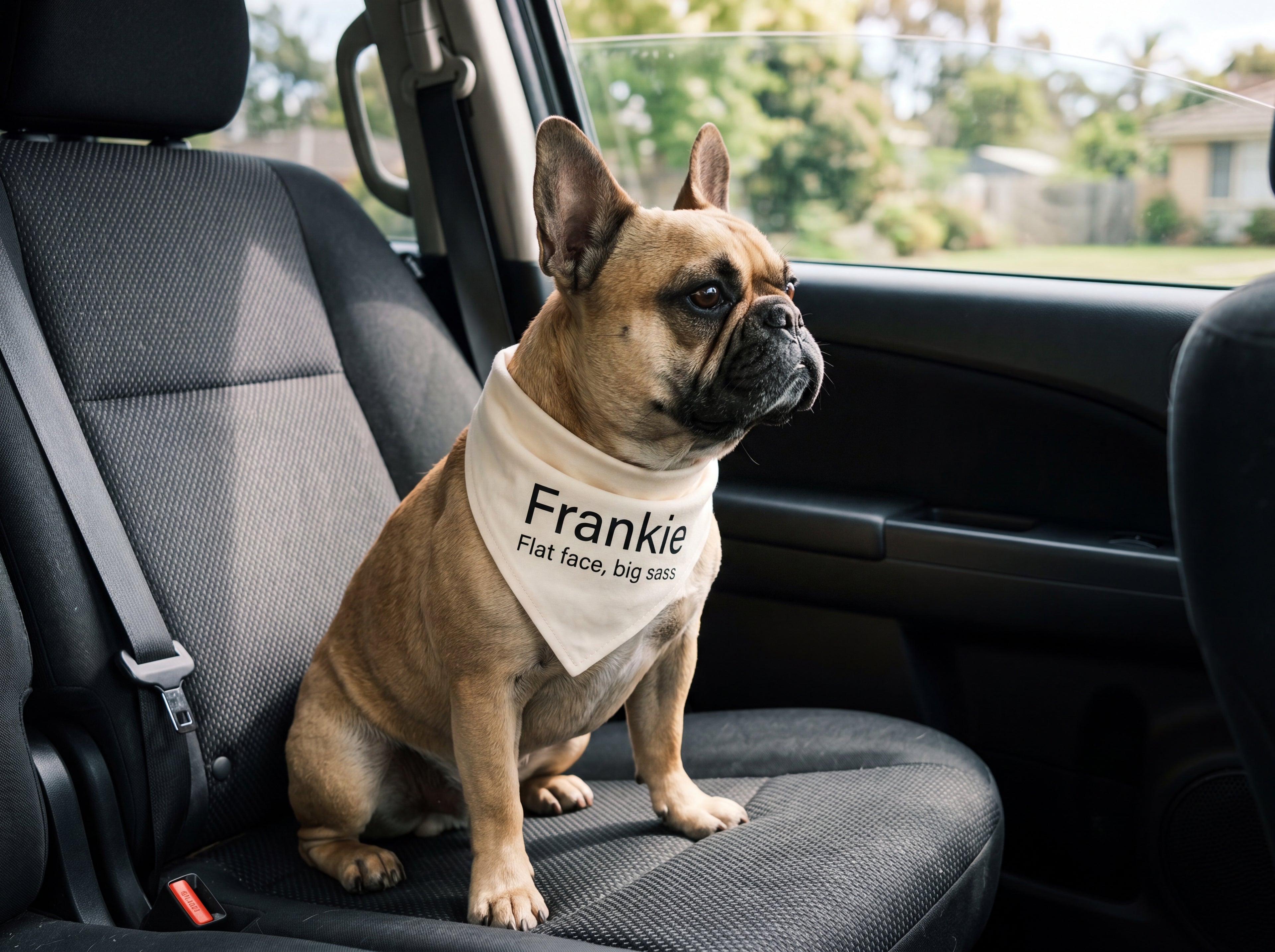 Personalized French Bulldog Bandana | Custom Name Pet Bandana | Warm Cream Flat Face Big Sass Dog Bandana