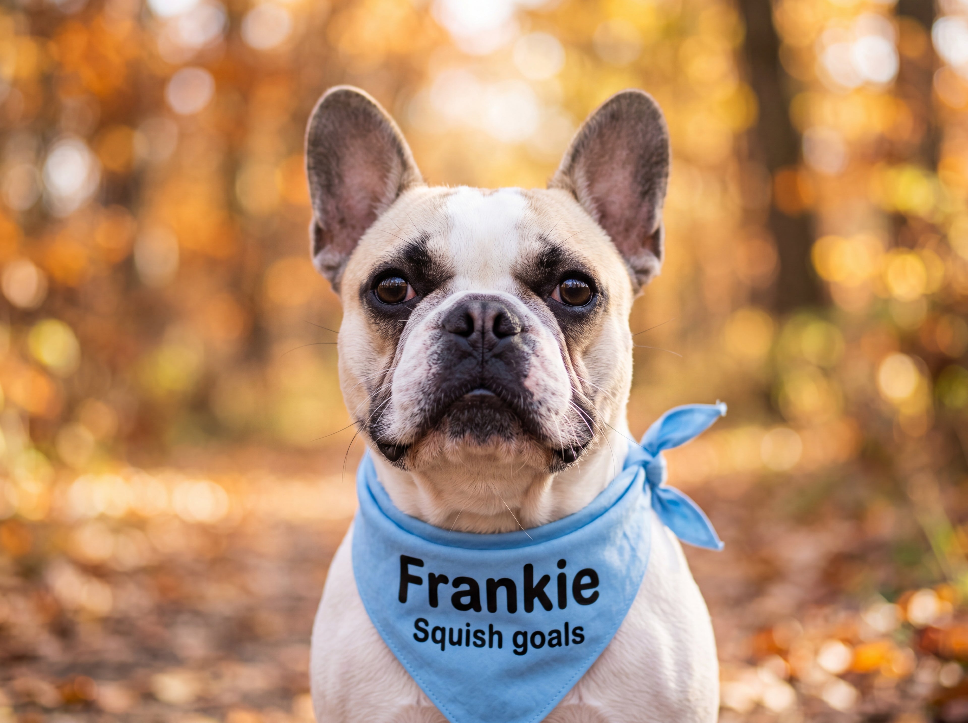 Personalized French Bulldog Bandana | Custom Name Pet Bandana | Sky Blue Squish Goals Dog Bandana