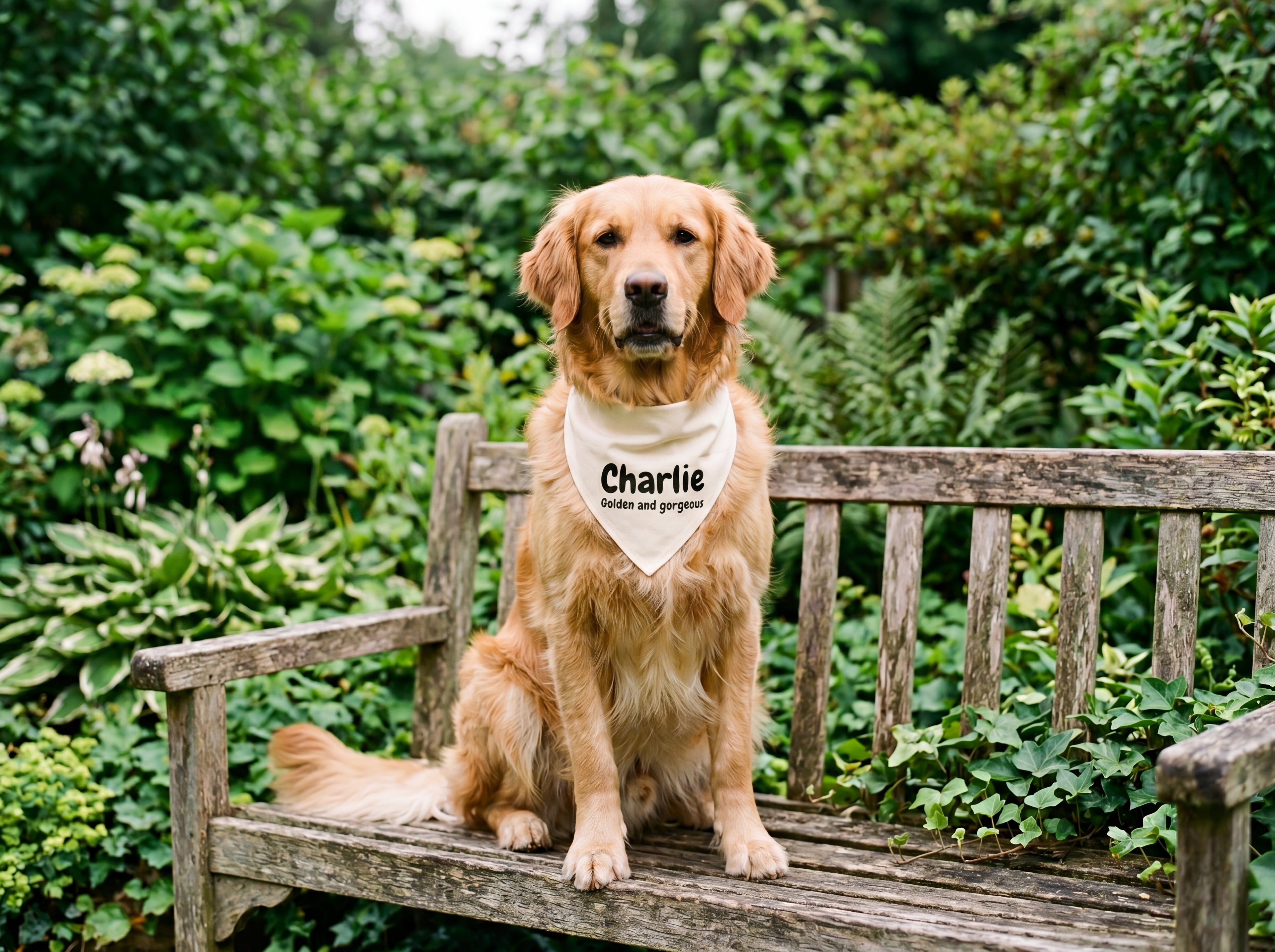 Personalized Golden Retriever Bandana | Custom Name Pet Bandana | Warm Cream Golden and Gorgeous Dog Bandana