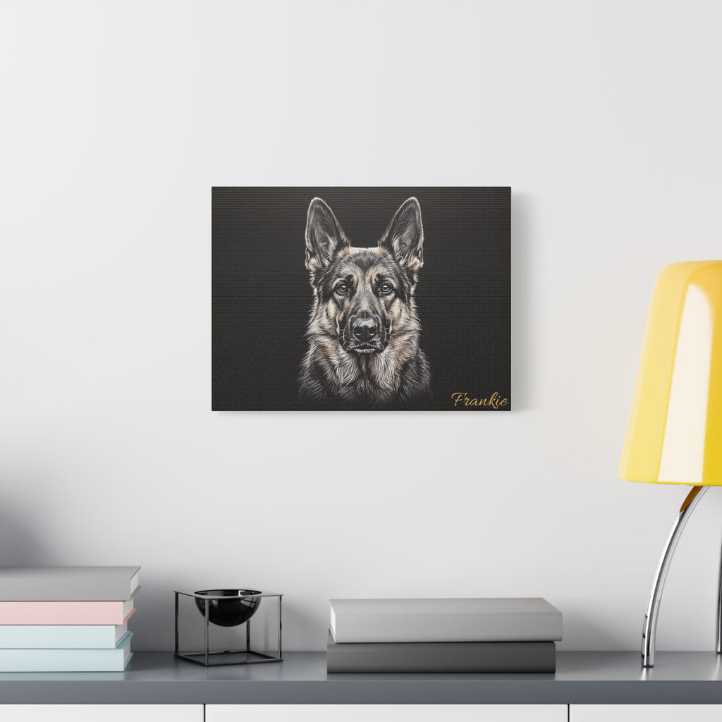 German Shepherd Personalized Canvas | Chalk Drawing on Black Wall Art