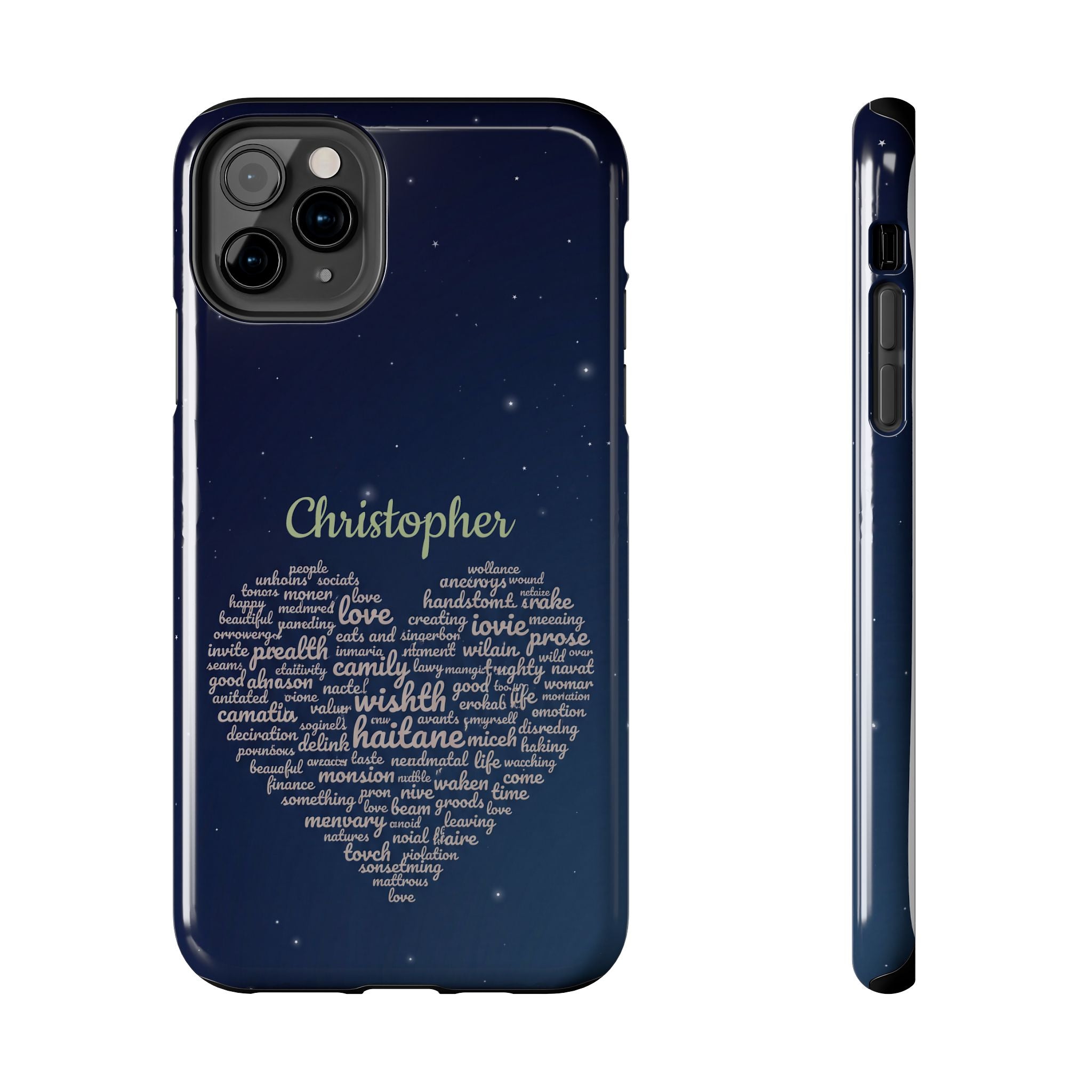 Personalized Teacher Heart Word Cloud Phone Case — Custom Name Starry Design