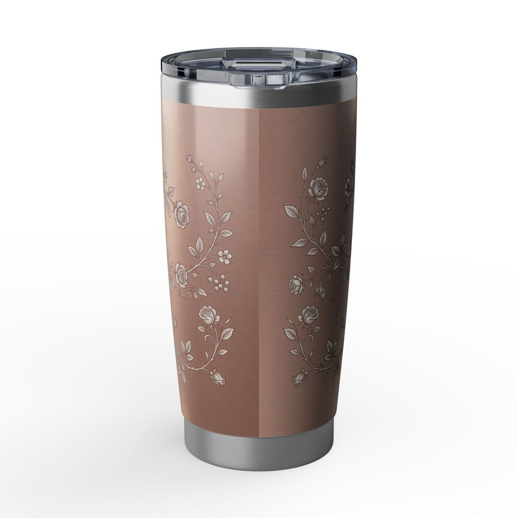 Personalized Caduceus Tumbler – Custom Name Rose Gold Floral Design 20 oz