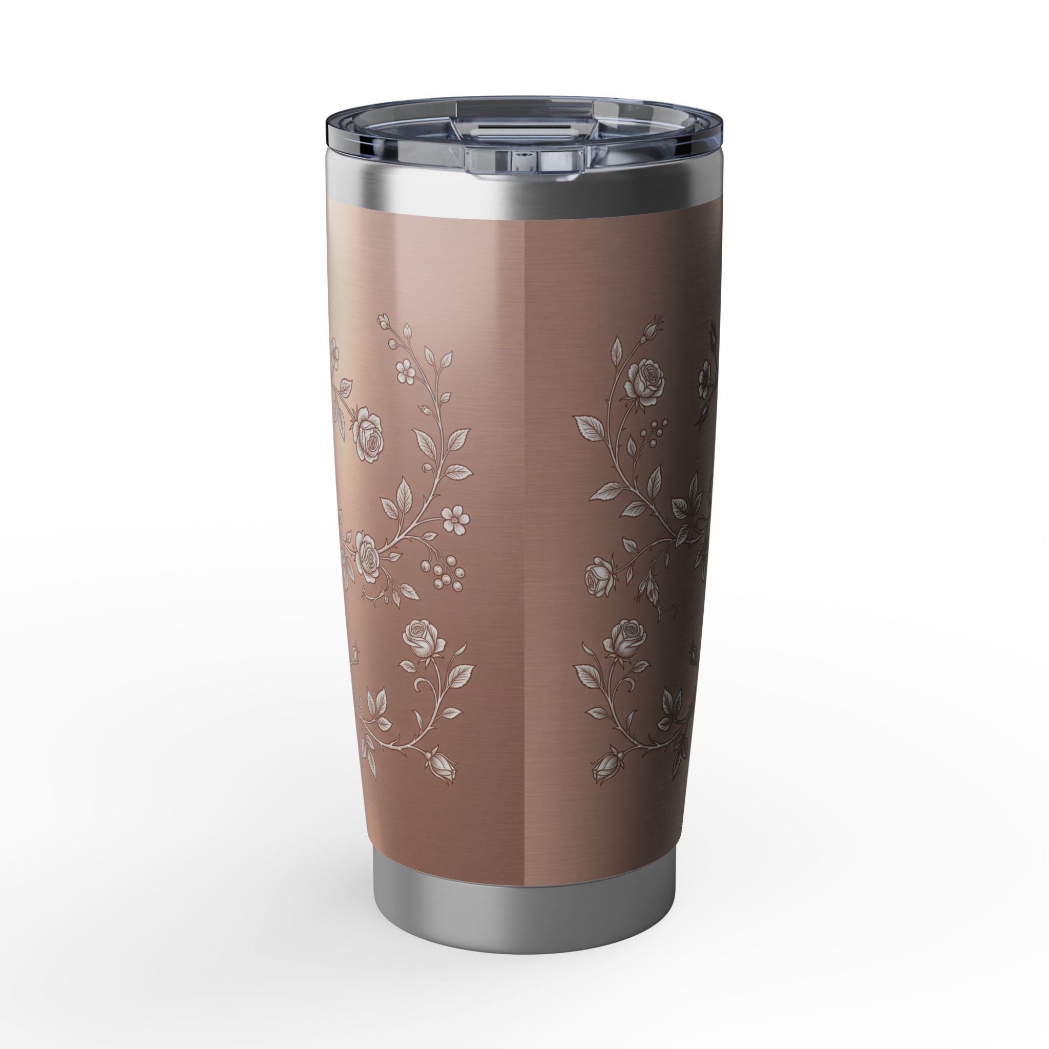 Personalized Caduceus Tumbler – Custom Name Rose Gold Floral Design 20 oz