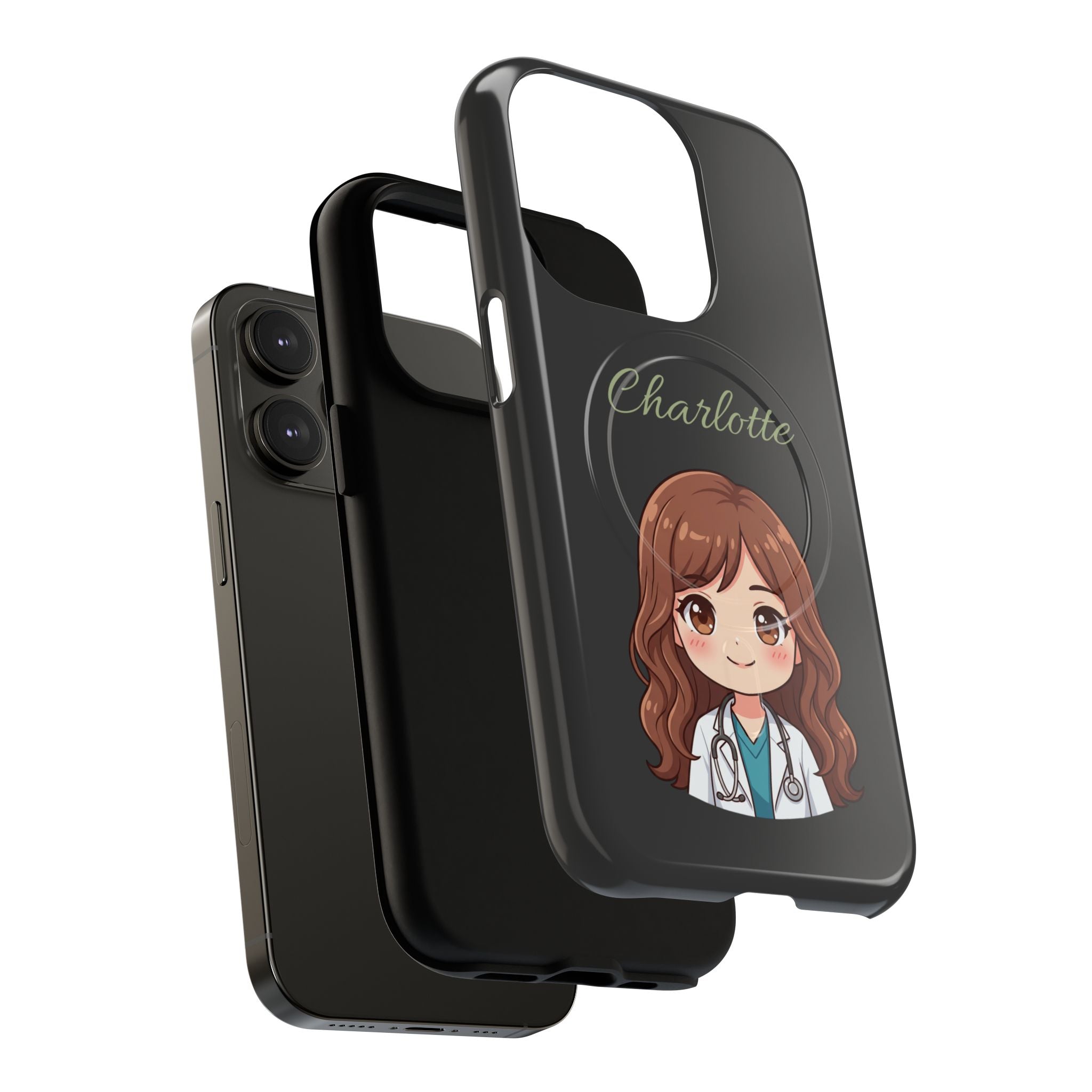 Personalized Tough Magnetic Phone Case | With Custom Name – Cute Illustrated Nurse Character Case for iPhones