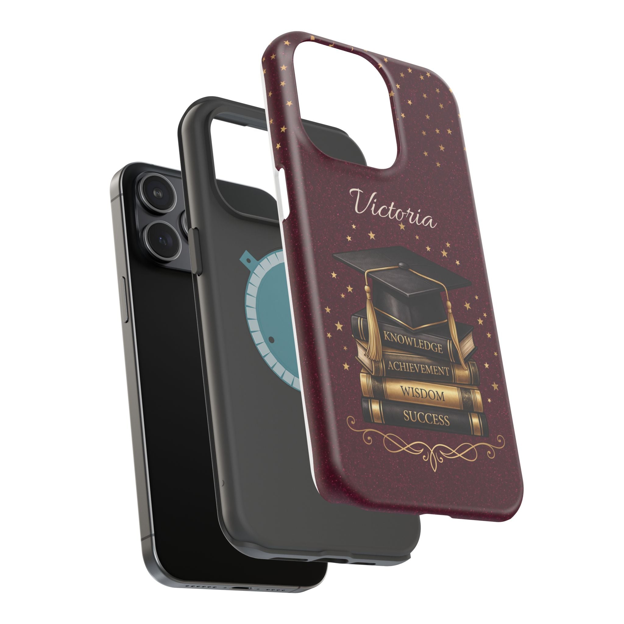 Graduation Cap & Books Personalized Teacher Phone Case — Wireless Charging Cover