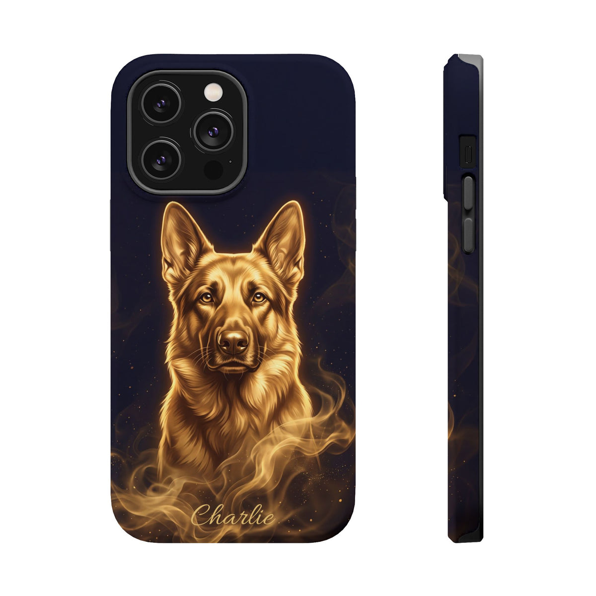 German Shepherd Phone Case | Personalized Gold Glow Art — Tough Magnetic Case with Wireless Charging