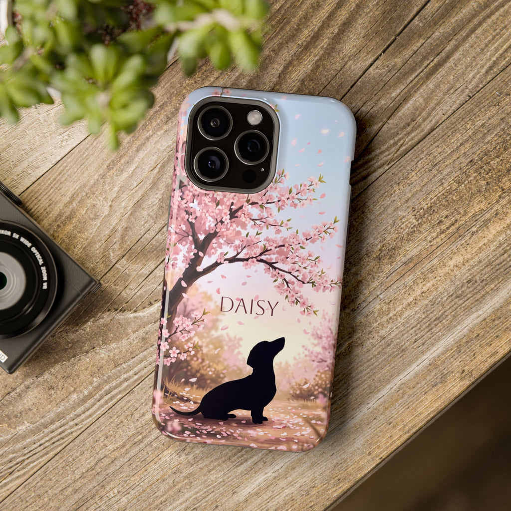 Personalized Dachshund Cherry Blossom Phone Case — Wireless Charging Cover