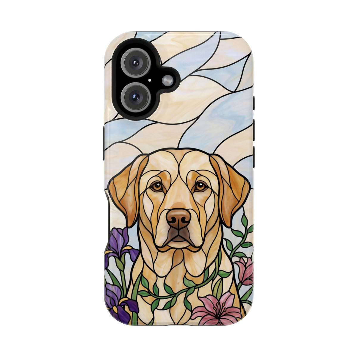 Floral Stained Glass Labrador Phone Case — Tough Magnetic Case with Wireless Charging