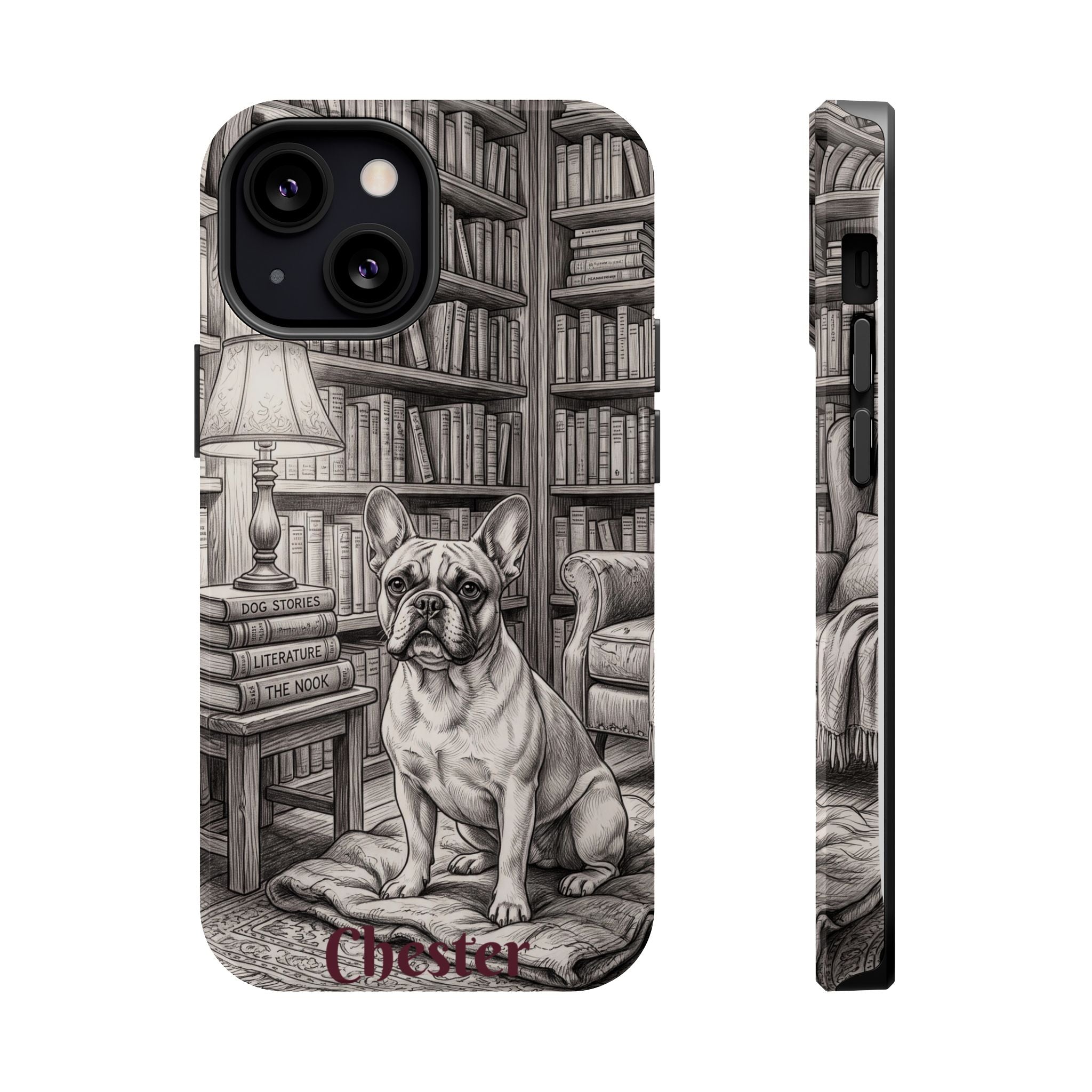 Personalized French Bulldog Library Study Phone Case — Wireless Charging Cover