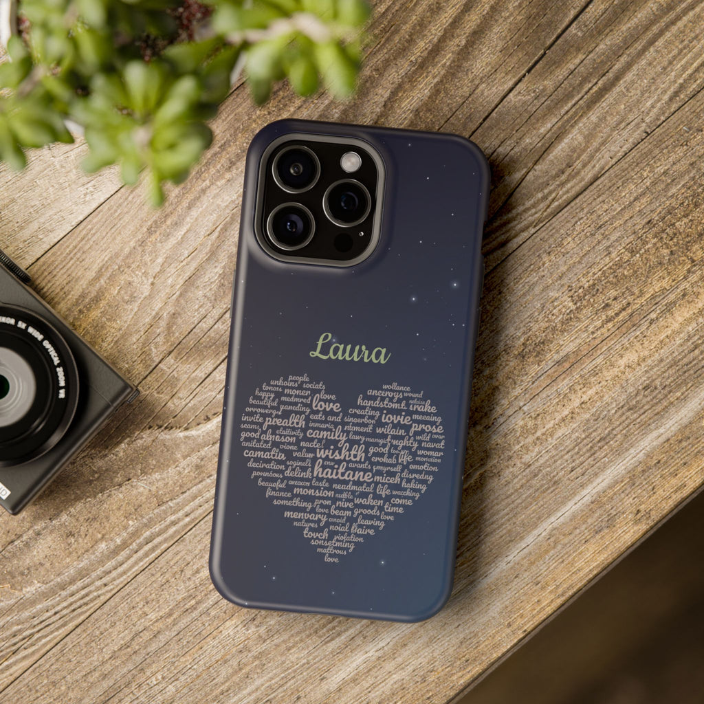 Personalized Teacher Heart Word Art Phone Case — Navy Wireless Charging Cover