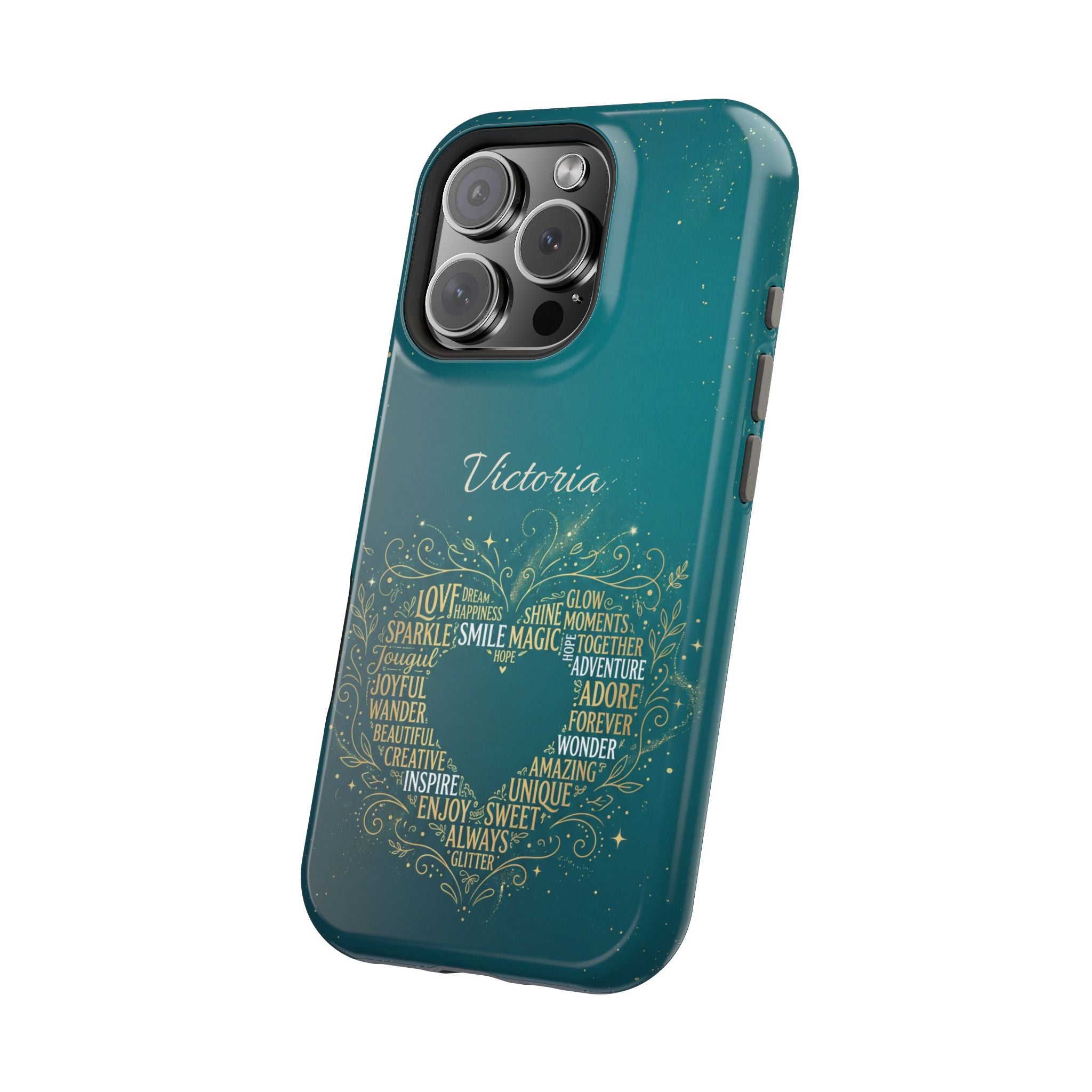 Personalized Teacher Heart Word Art Phone Case — Impact-Resistant Wireless Charging Cover