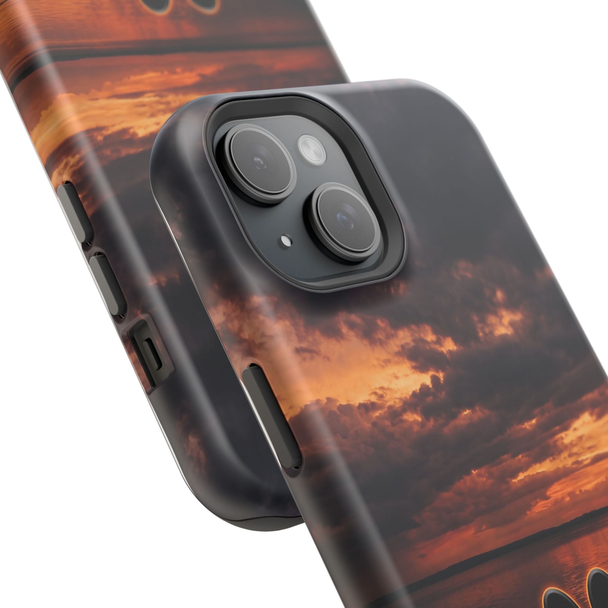 Sunset Paw Print Phone Case — Impact-Resistant Wireless Charging Cover