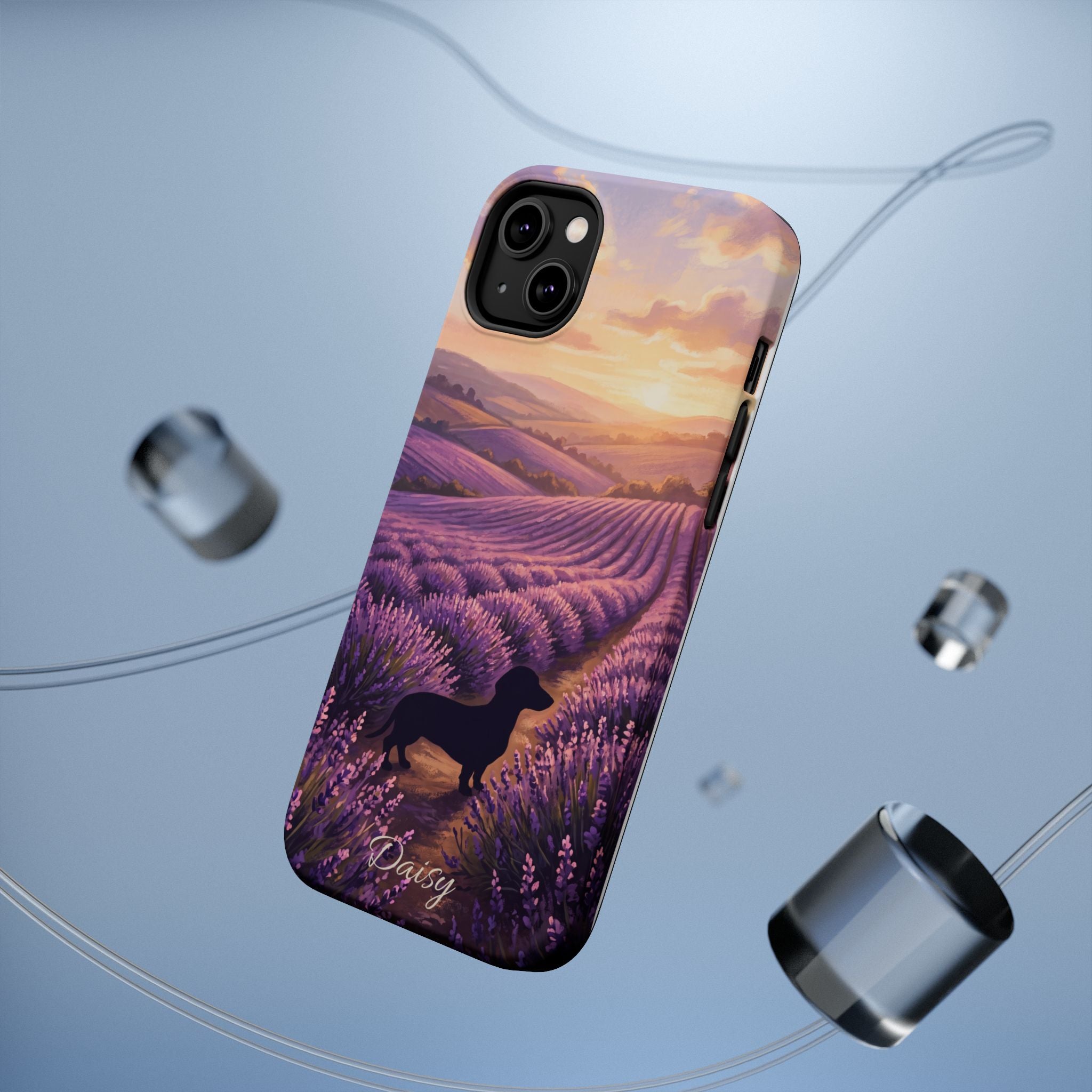 Personalized Dachshund Lavender Field Phone Case — Wireless Charging Cover