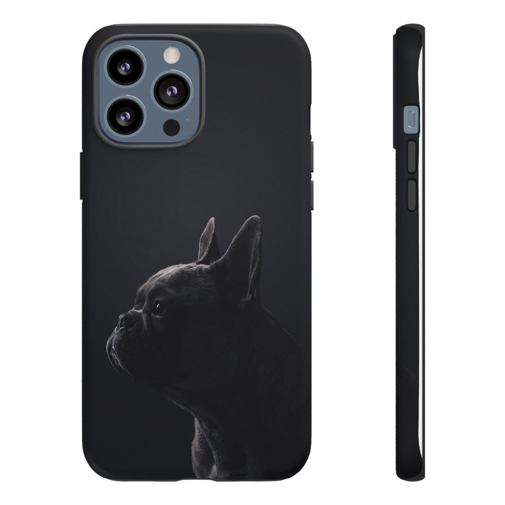 Silhouette French Bulldog Phone Case | Minimalist Black-on-Black Frenchie Profile | iPhone & Samsung