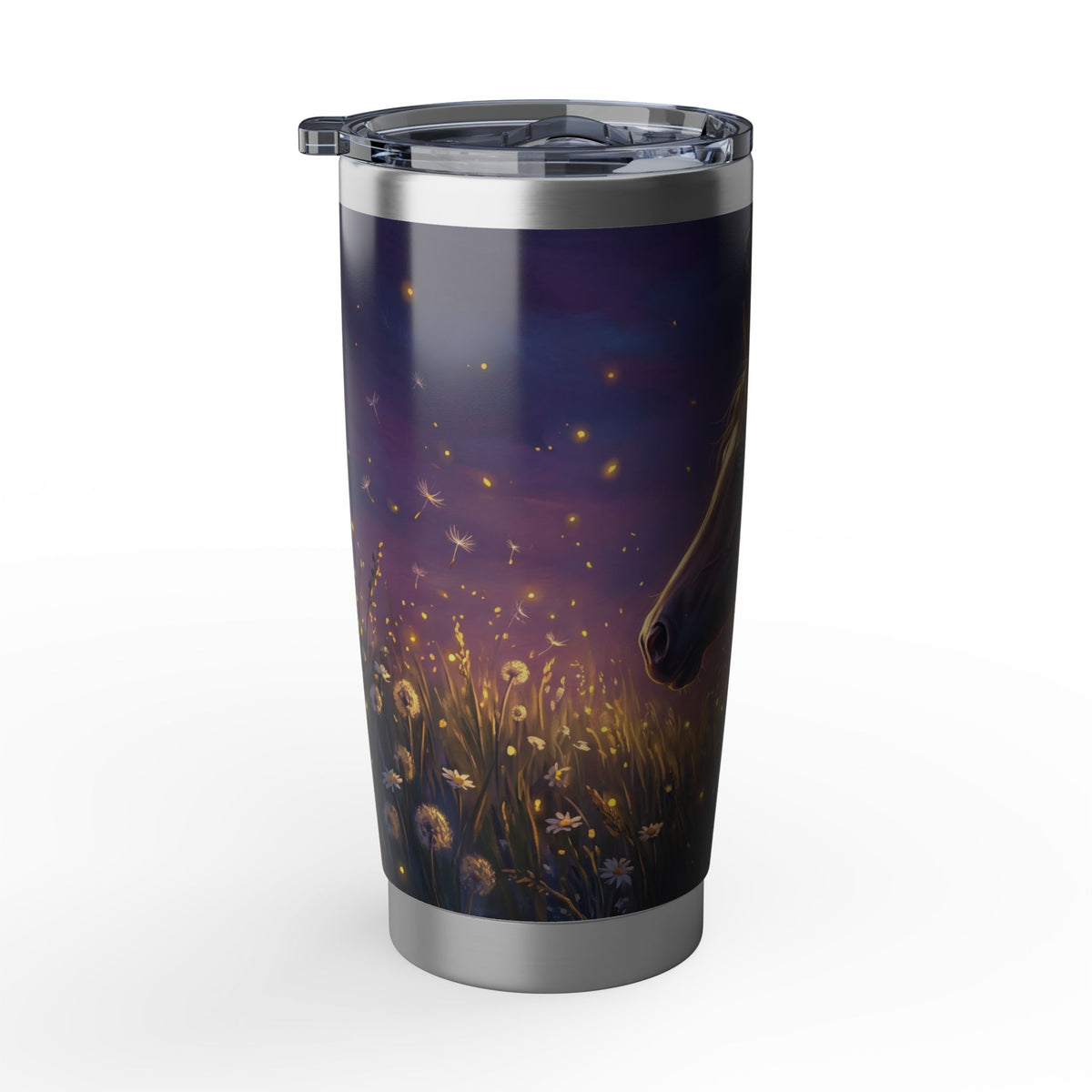 Horse Personalized Tumbler | Twilight Firefly Meadow Art — 20 oz Stainless Travel Mug