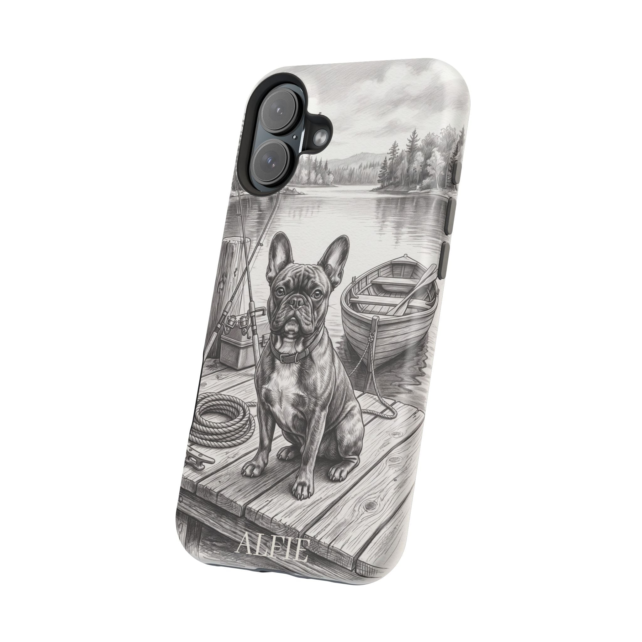 Personalized French Bulldog Lakeside Dock Phone Case — Wireless Charging Cover
