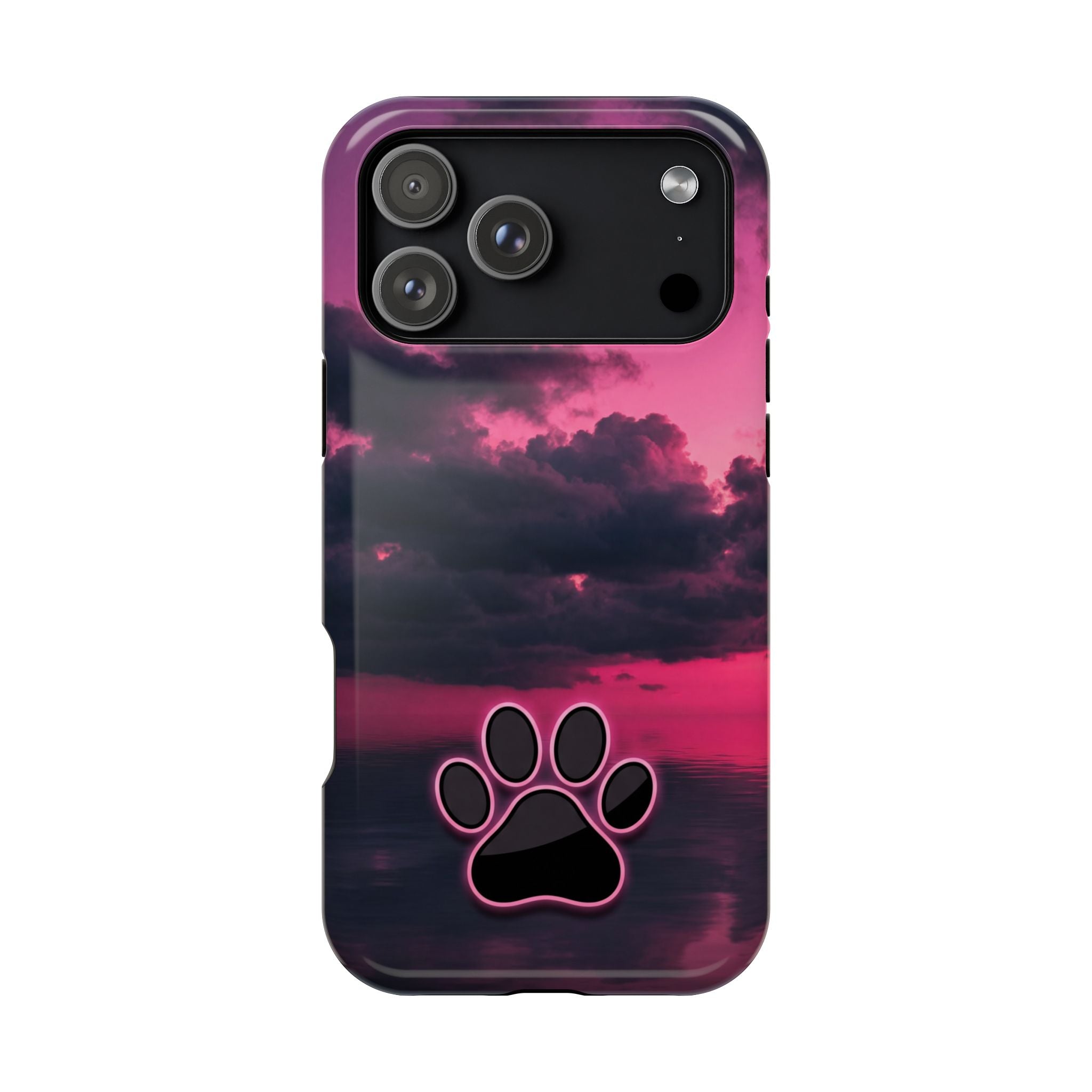 Pink Sky Paw Print Phone Case — Impact-Resistant Wireless Charging Cover