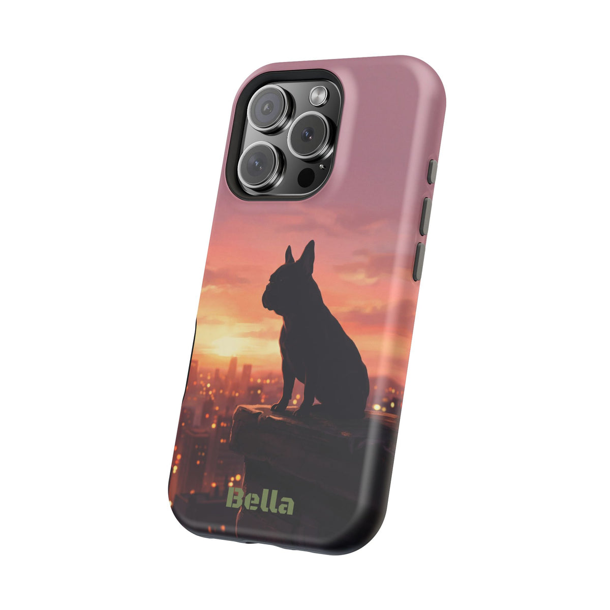 Personalized French Bulldog City Skyline Sunset Phone Case — Wireless Charging Cover