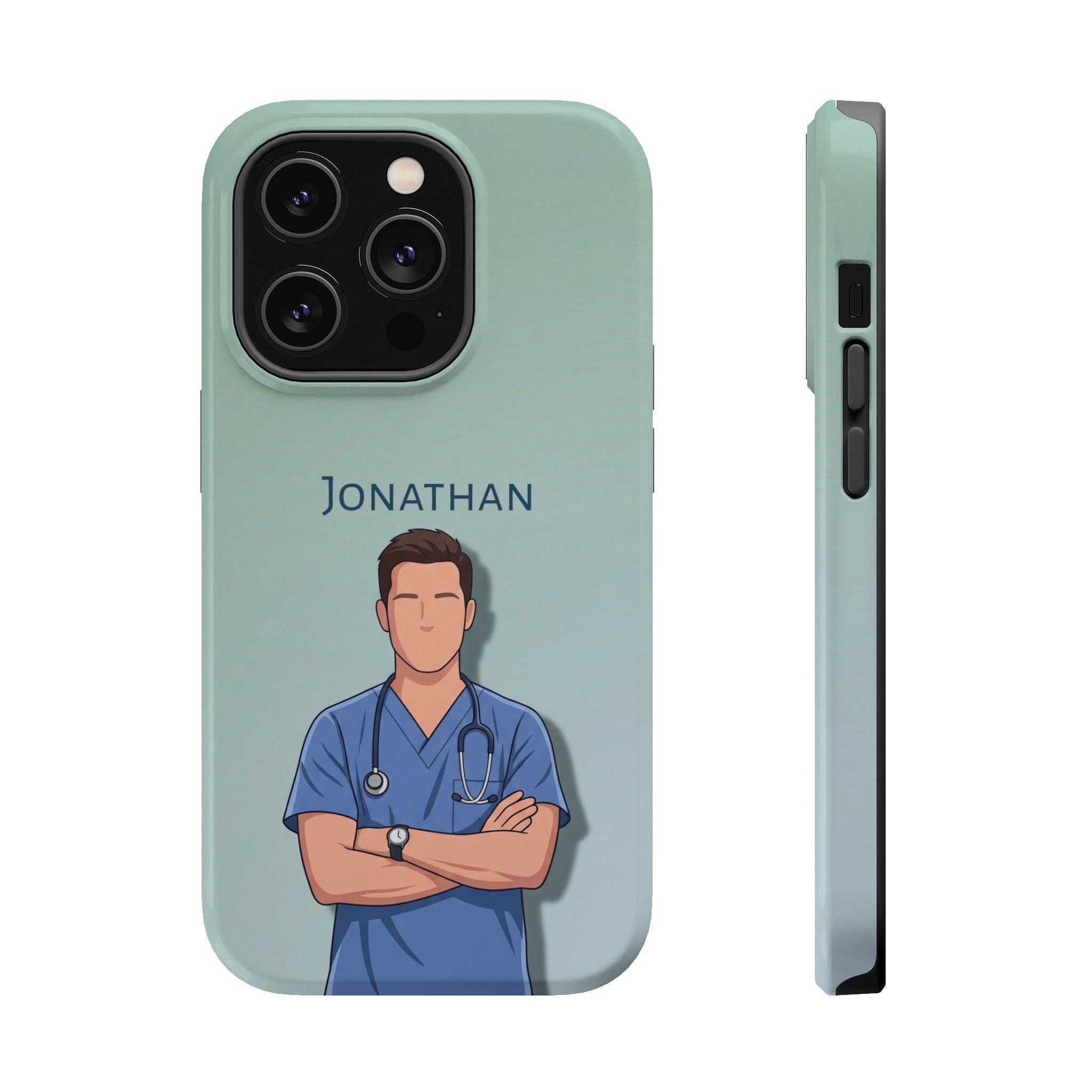Personalized Nurse Portrait Phone Case — Impact-Resistant Wireless Charging Cover