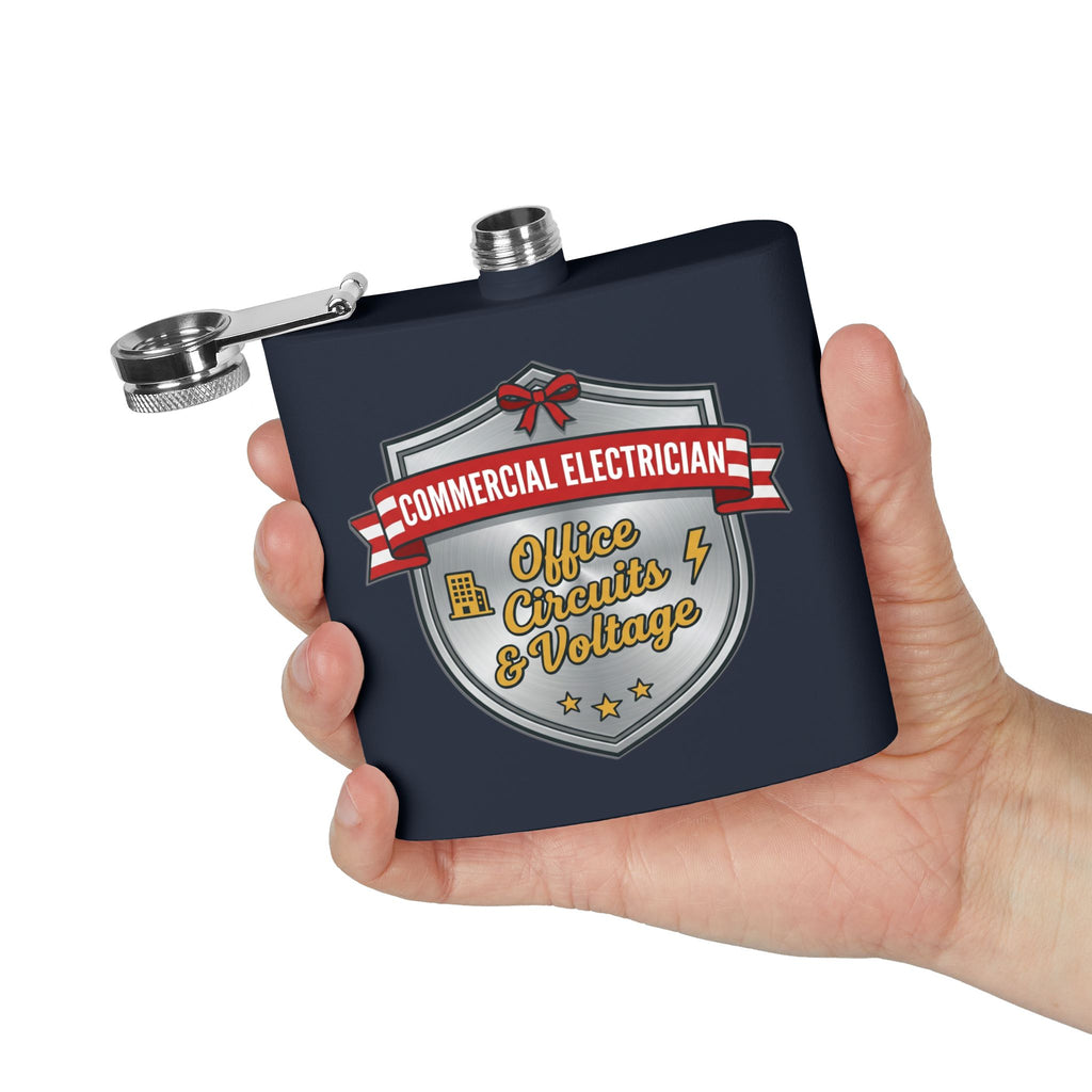 Flask — "Commercial Electrician: Office Circuits & Voltage" 6oz Stainless Steel Hip Flask