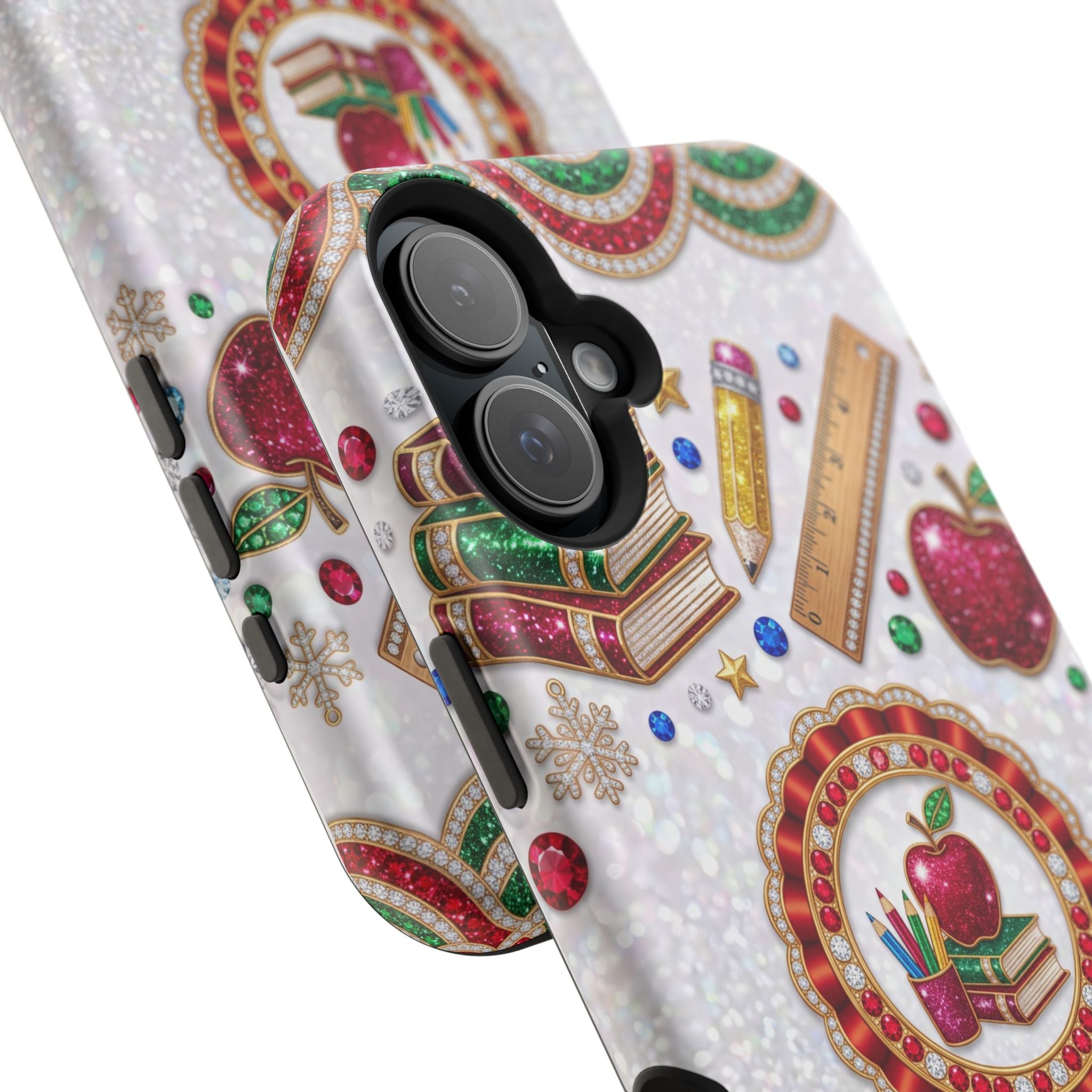 Jeweled Apple Medallion Personalized Teacher Phone Case — Wireless Charging Cover