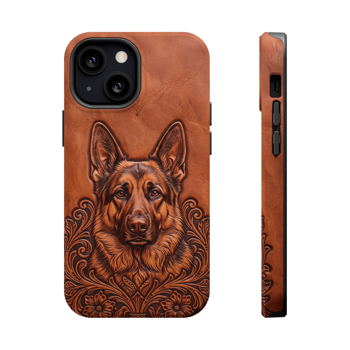 German Shepherd Phone Case | Western Tooled Art — Tough Magnetic Case with Wireless Charging