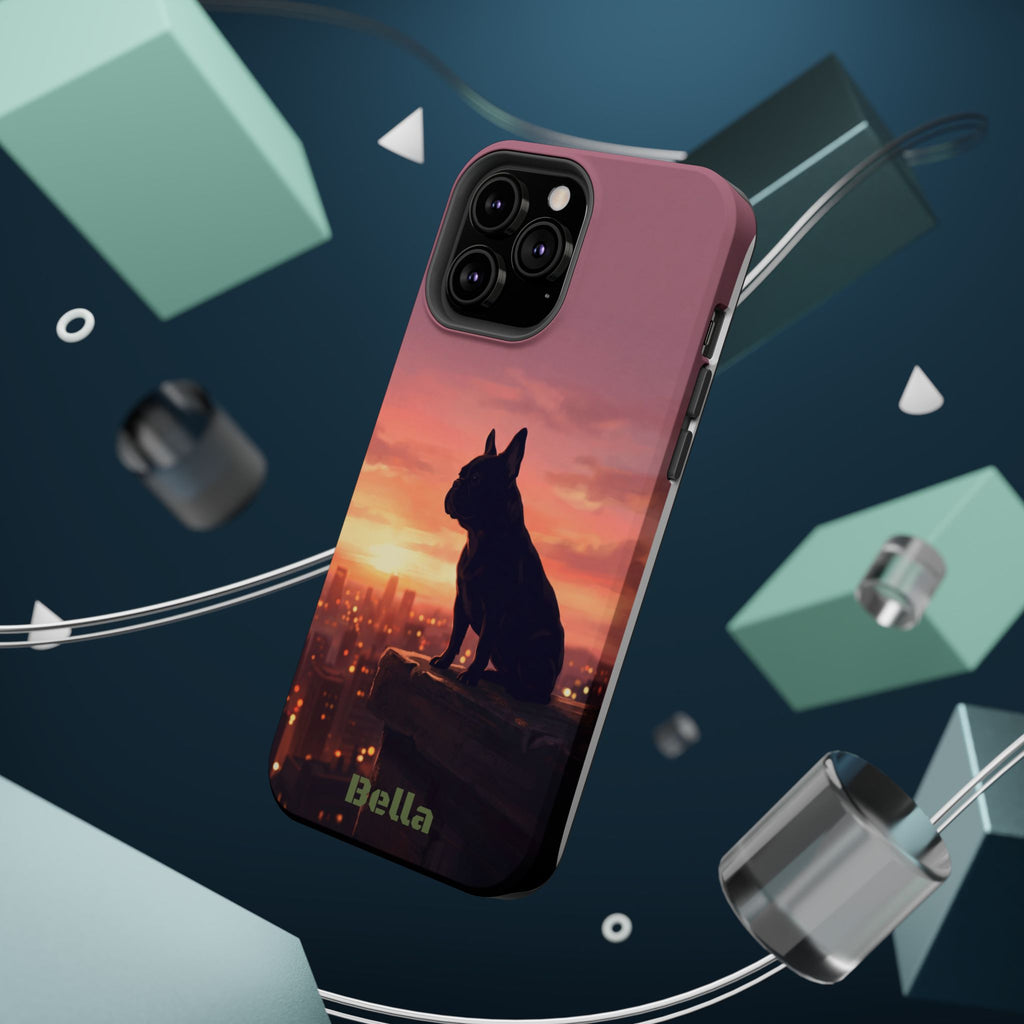 Personalized French Bulldog City Skyline Sunset Phone Case — Wireless Charging Cover