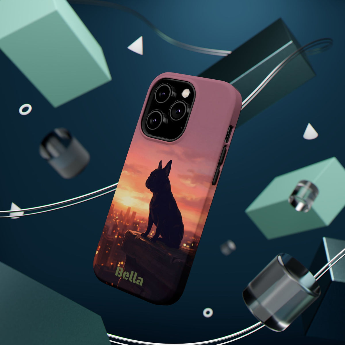 Personalized French Bulldog City Skyline Sunset Phone Case — Wireless Charging Cover