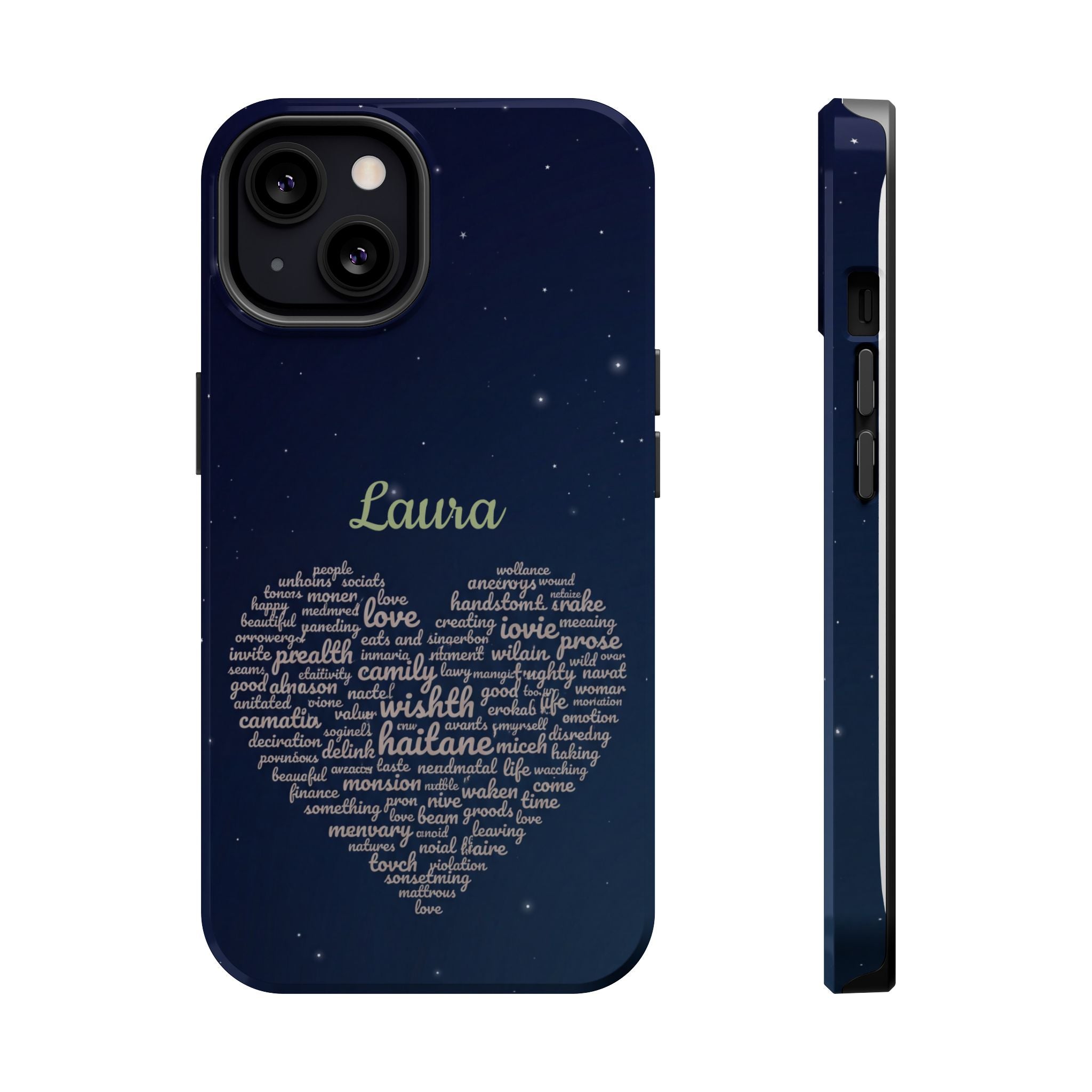Personalized Teacher Heart Word Art Phone Case — Navy Wireless Charging Cover