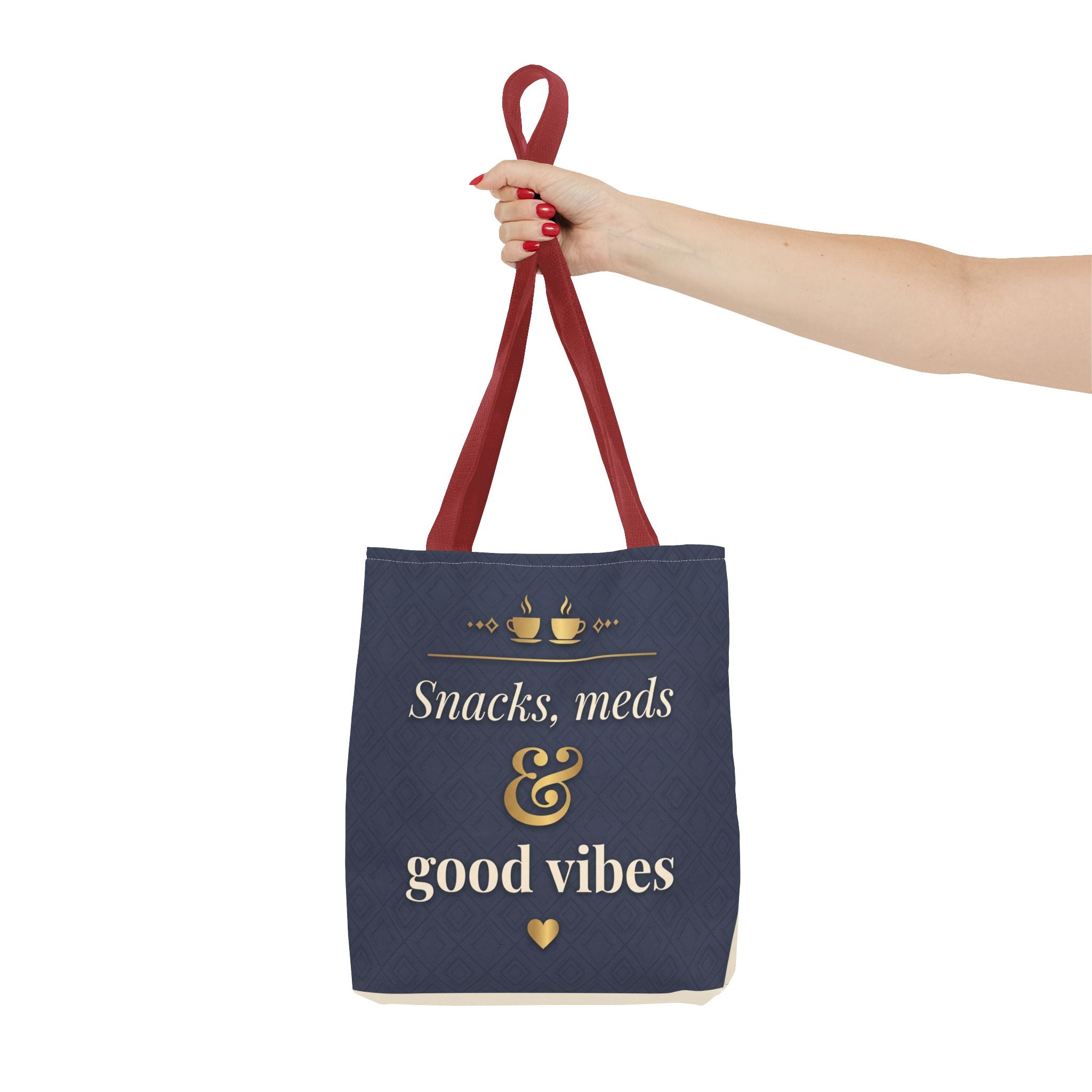 Snacks Meds & Good Vibes Tote | Funny Nurse Gift Tote Bag | Healthcare Worker Humour Gift | Premium Polyester Carry-All