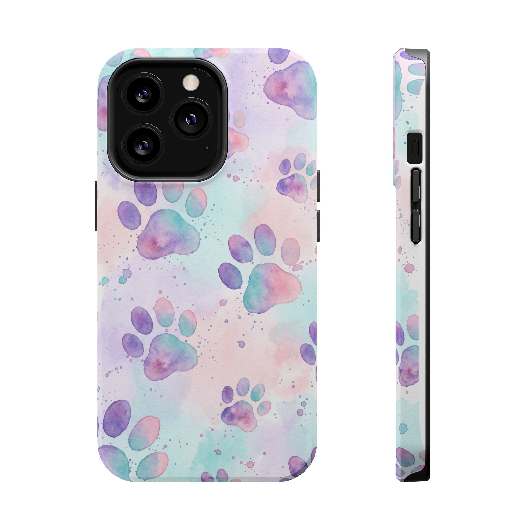 Watercolor Paw Print Phone Case — Impact-Resistant Wireless Charging Cover