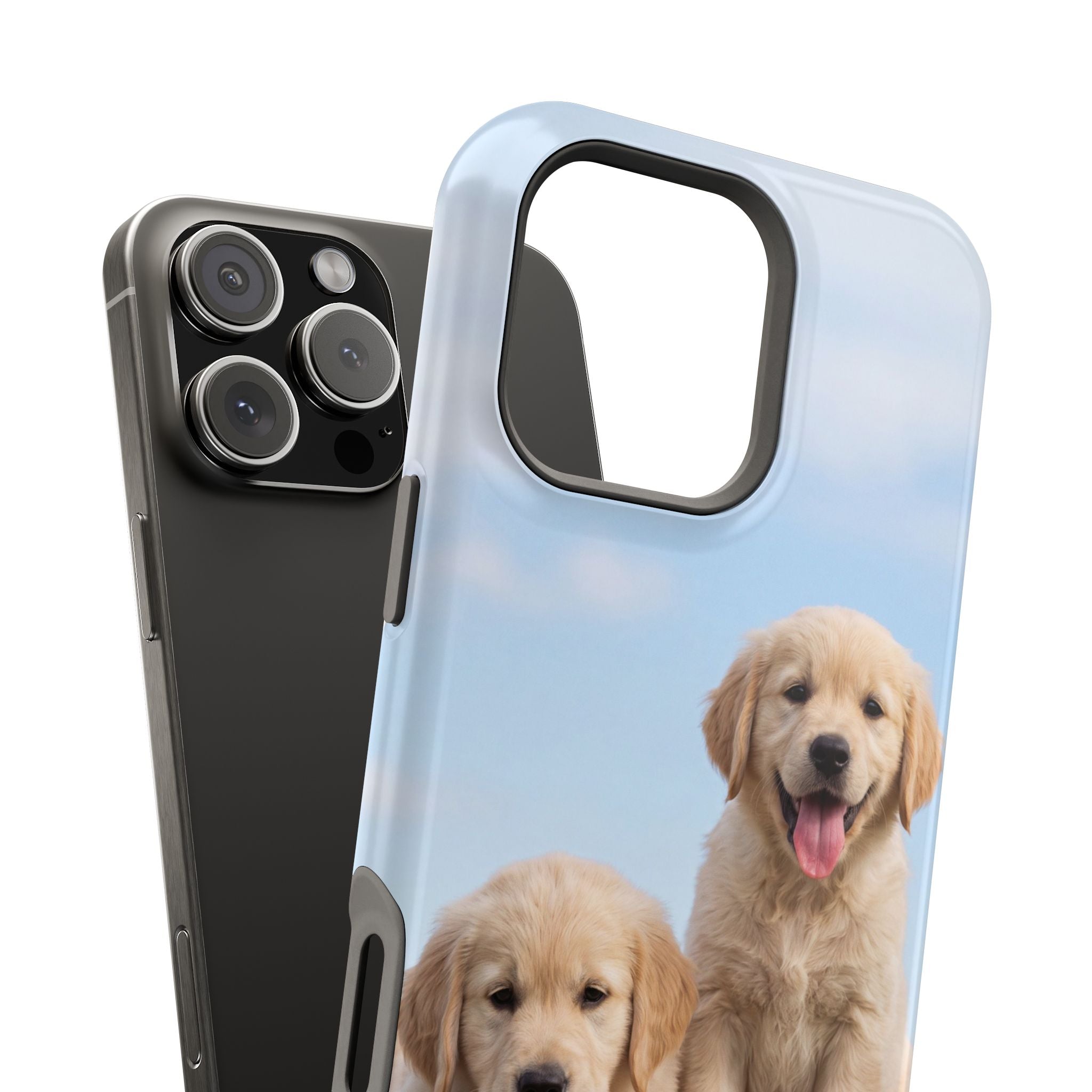 Golden Retriever Puppy Duo Phone Case — Impact-Resistant Wireless Charging Cover