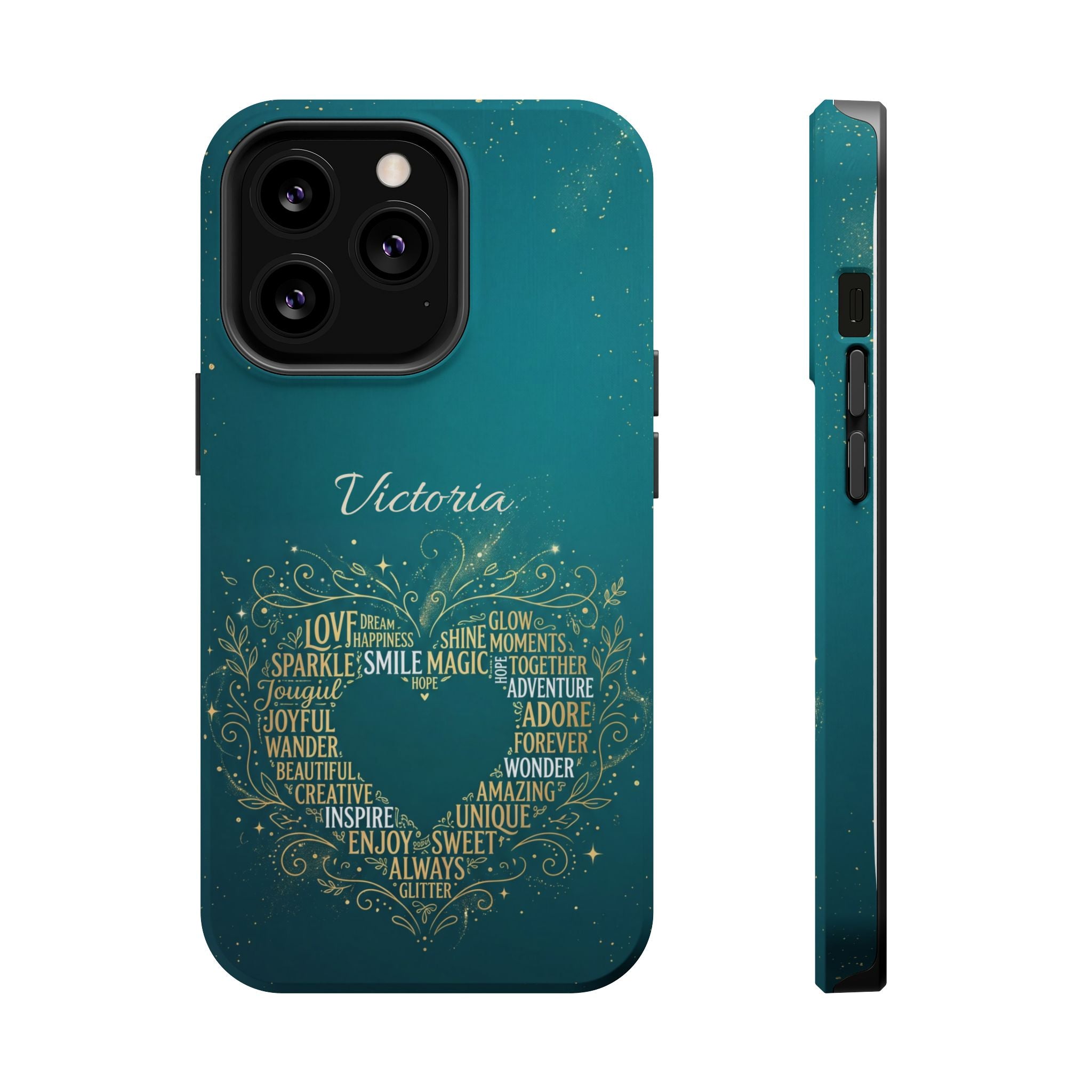 Personalized Teacher Heart Word Art Phone Case — Impact-Resistant Wireless Charging Cover
