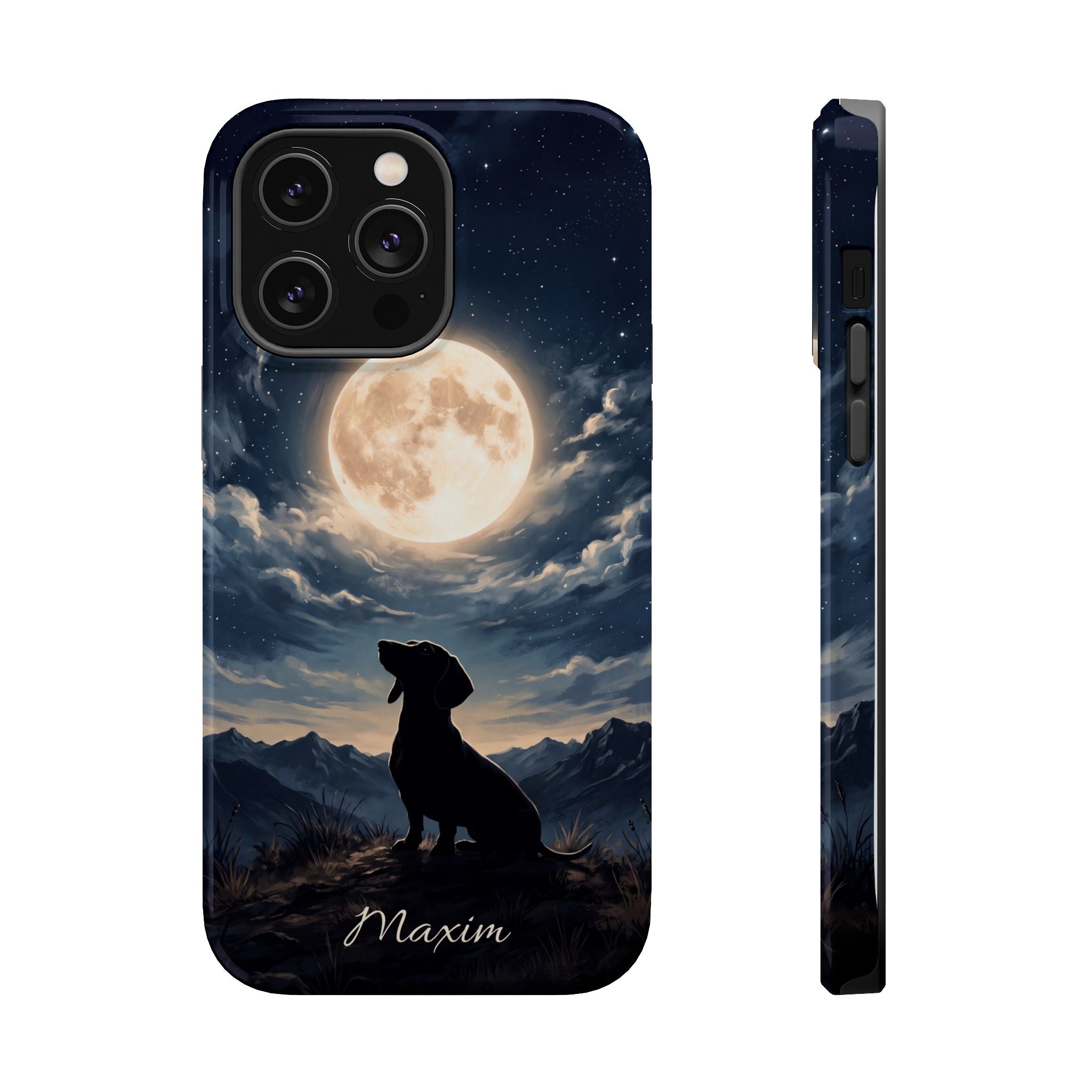 Personalized Dachshund Moonlight Phone Case — Wireless Charging Cover