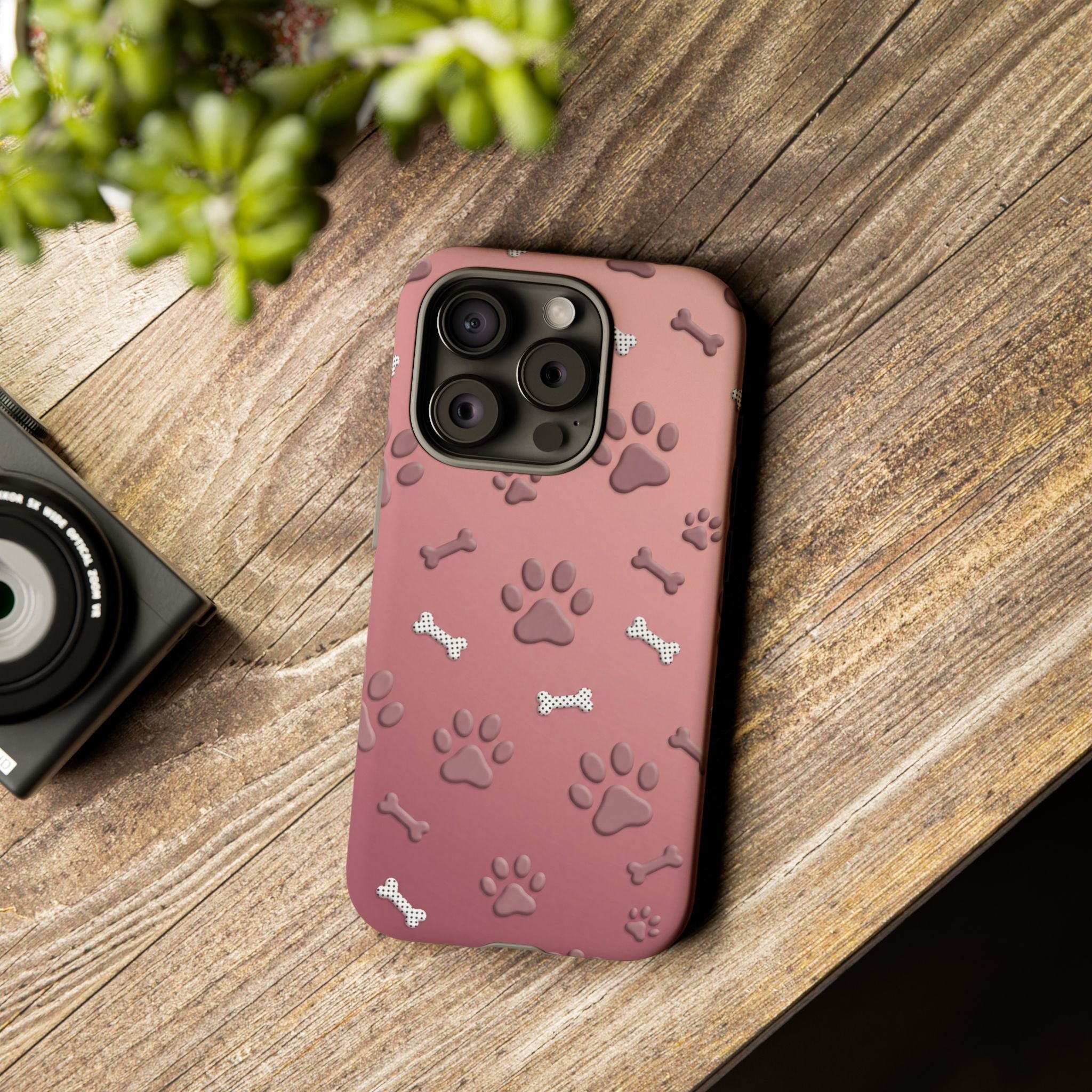 iPhone & Samsung Phone Case | Paw Print & Bone  | Dusty Rose Pattern Case for Frenchie Lovers
