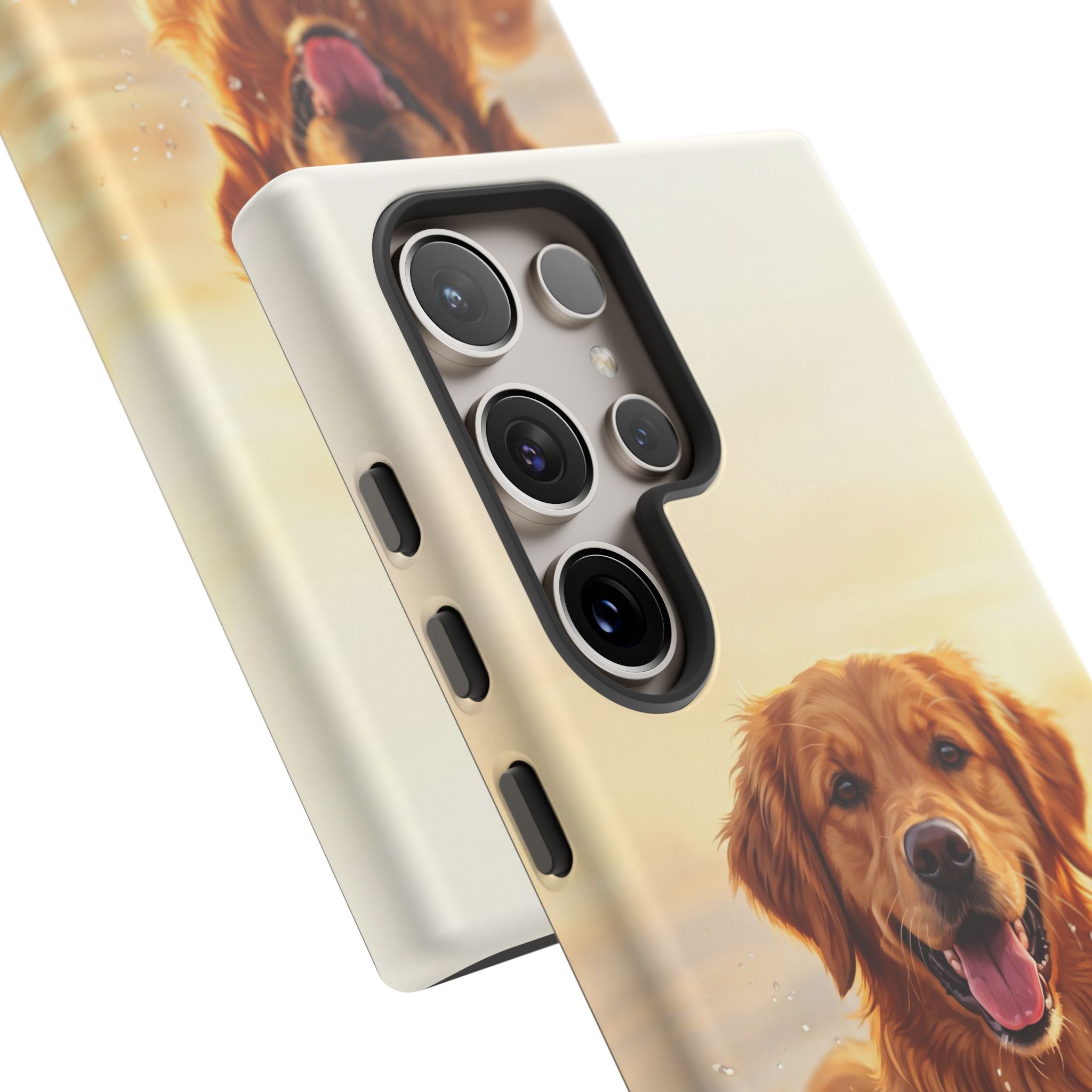 Golden Retriever Splashing in Water Phone Case | Joyful Dog at Golden Hour | iPhone & Samsung