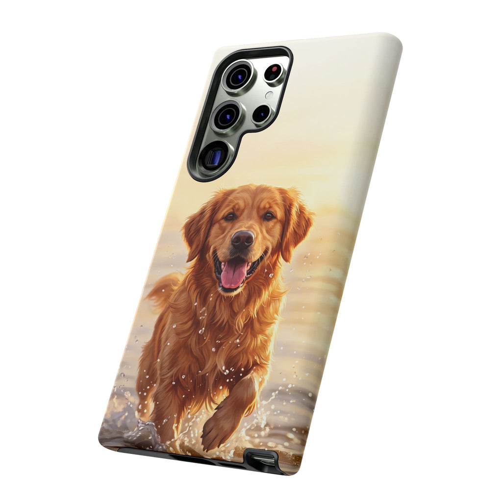 Golden Retriever Splashing in Water Phone Case | Joyful Dog at Golden Hour | iPhone & Samsung