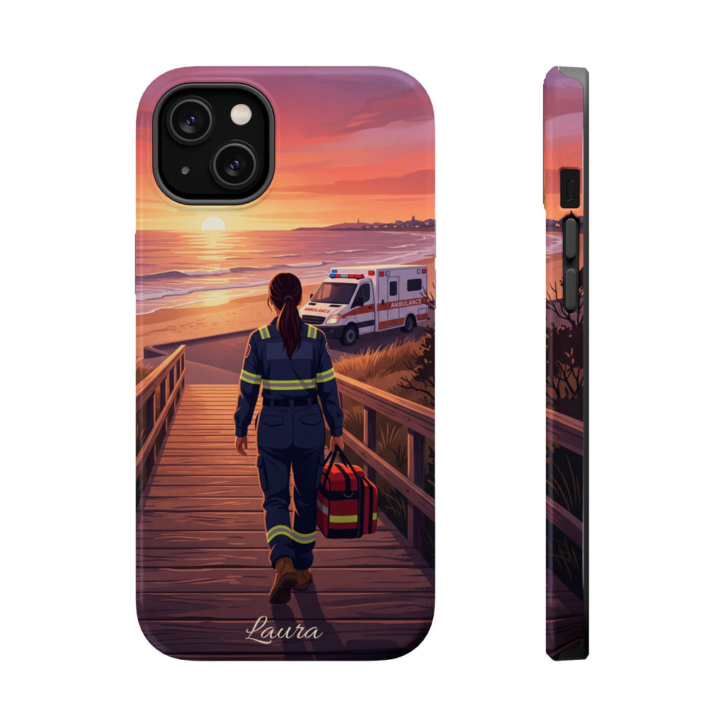 Sunset Boardwalk Personalized Paramedic Phone Case — Wireless Charging Cover