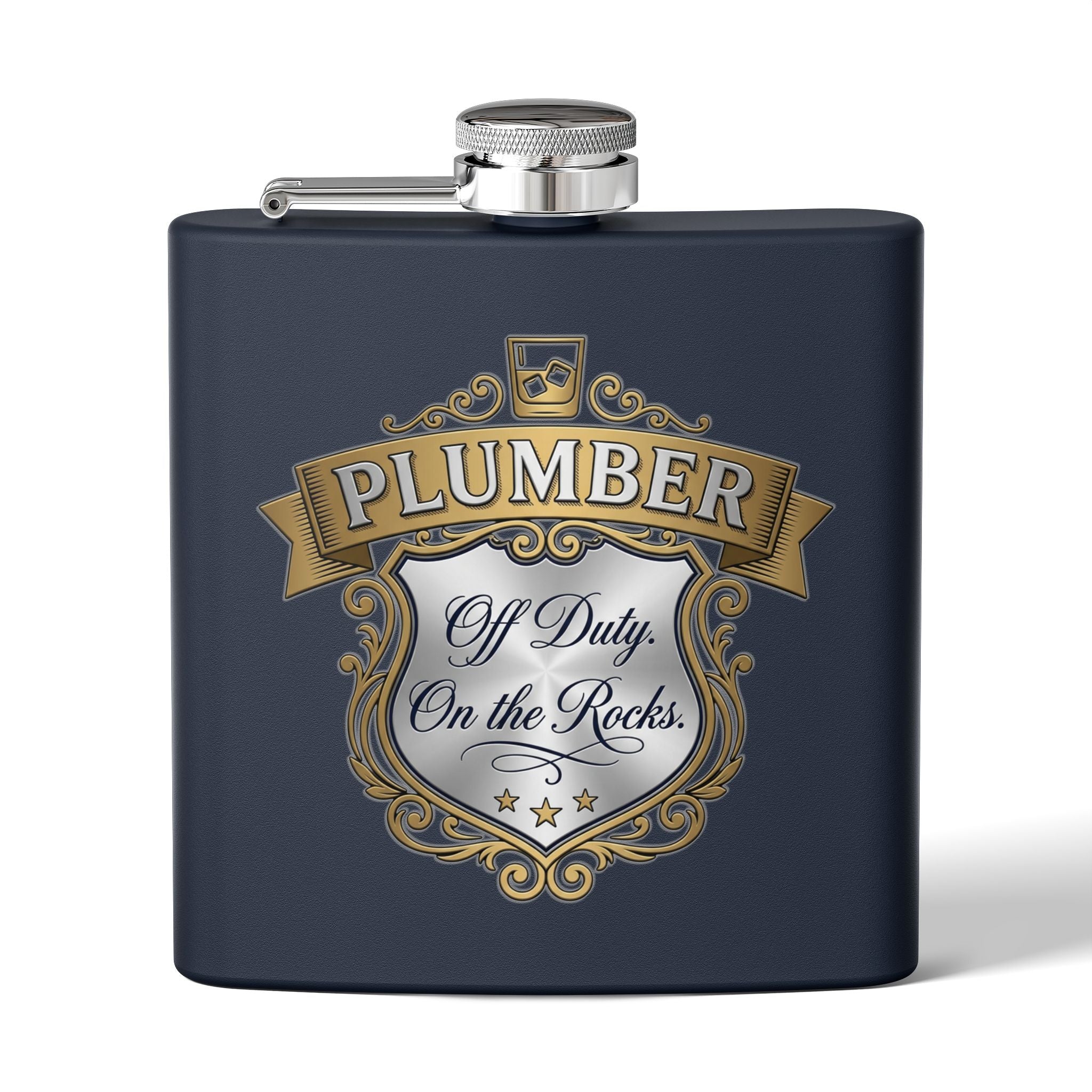 Flask — "Off Duty. On the Rocks." 6oz Stainless Steel Hip Flask
