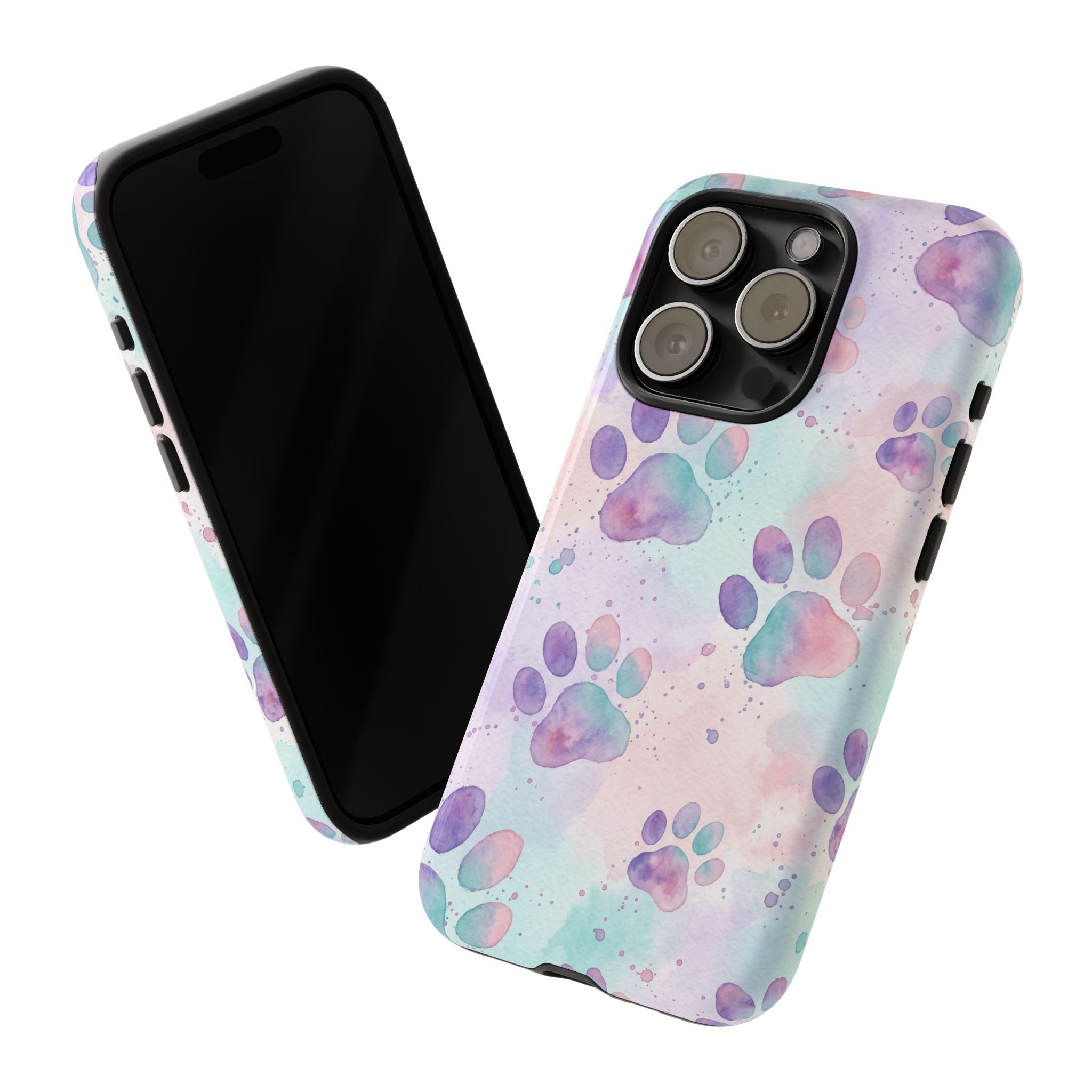 Watercolor Paw Print Phone Case | Pastel Purple, Teal & Pink Artistic Pattern | Samsung & iPhone