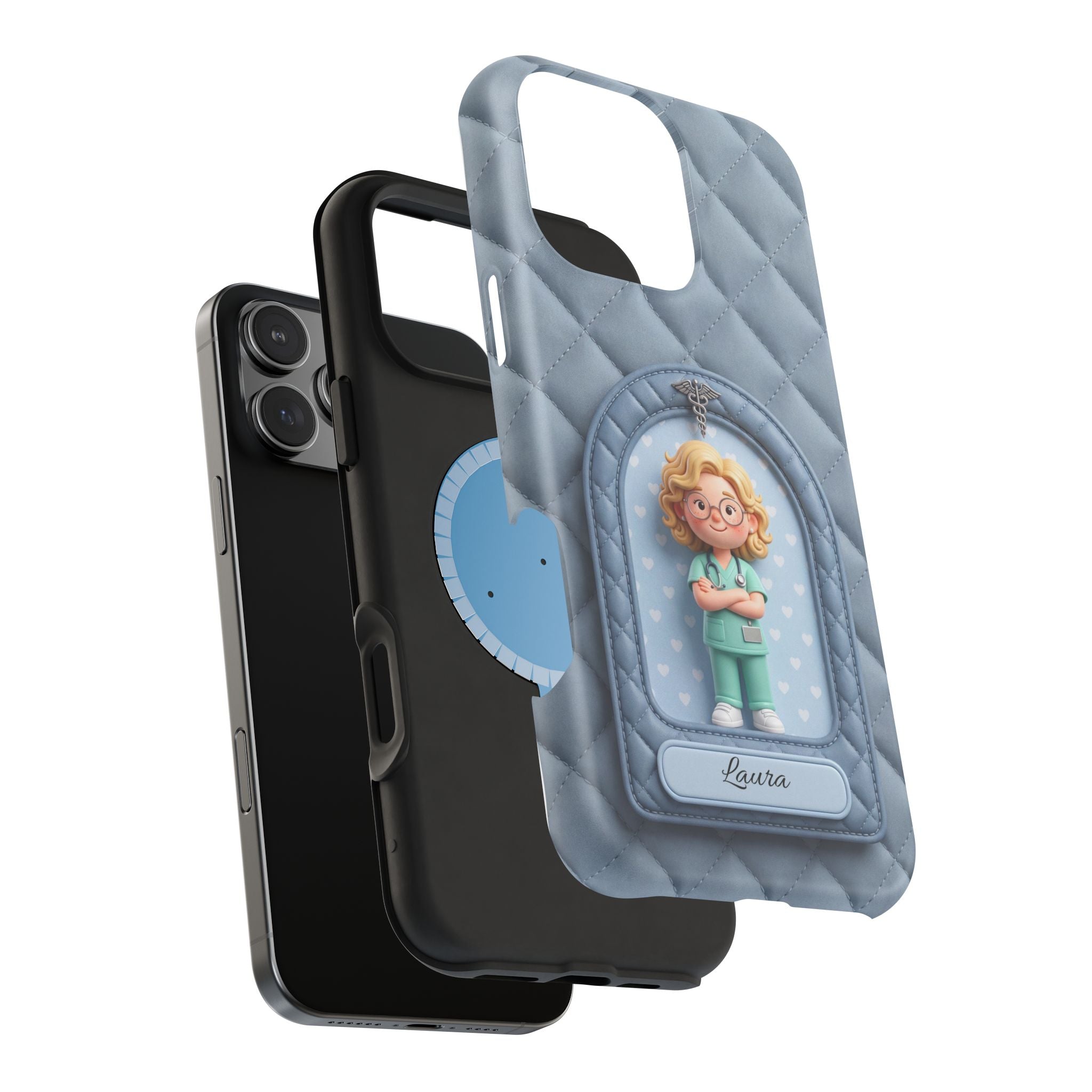 Personalized Quilted Nurse Phone Case — Wireless Charging Cover