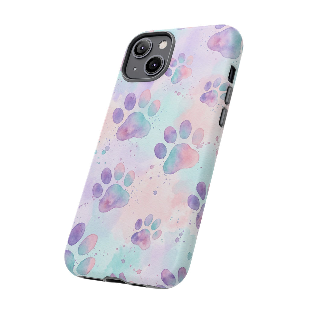 Watercolor Paw Print Phone Case | Pastel Purple, Teal & Pink Artistic Pattern | Samsung & iPhone