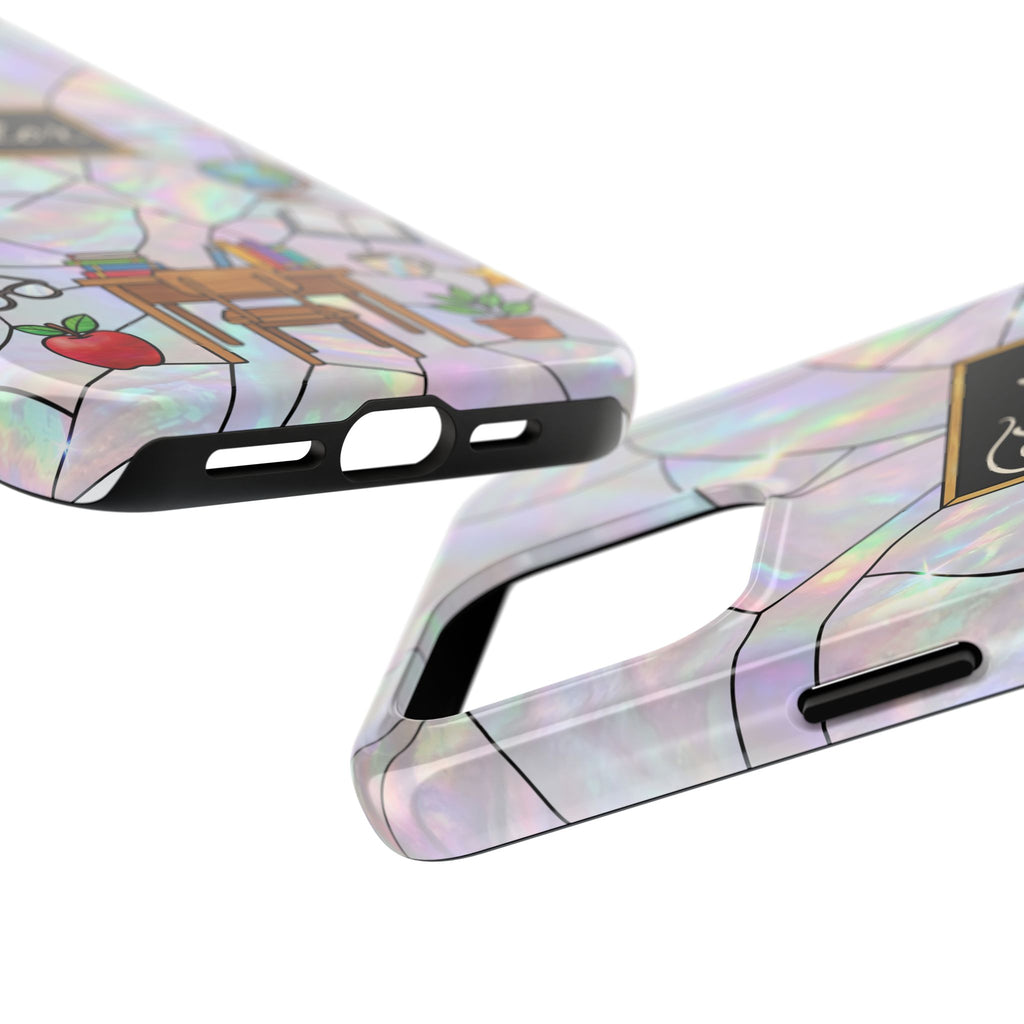 Personalized Teacher Phone Case — Custom Name Stained Glass Classroom Design