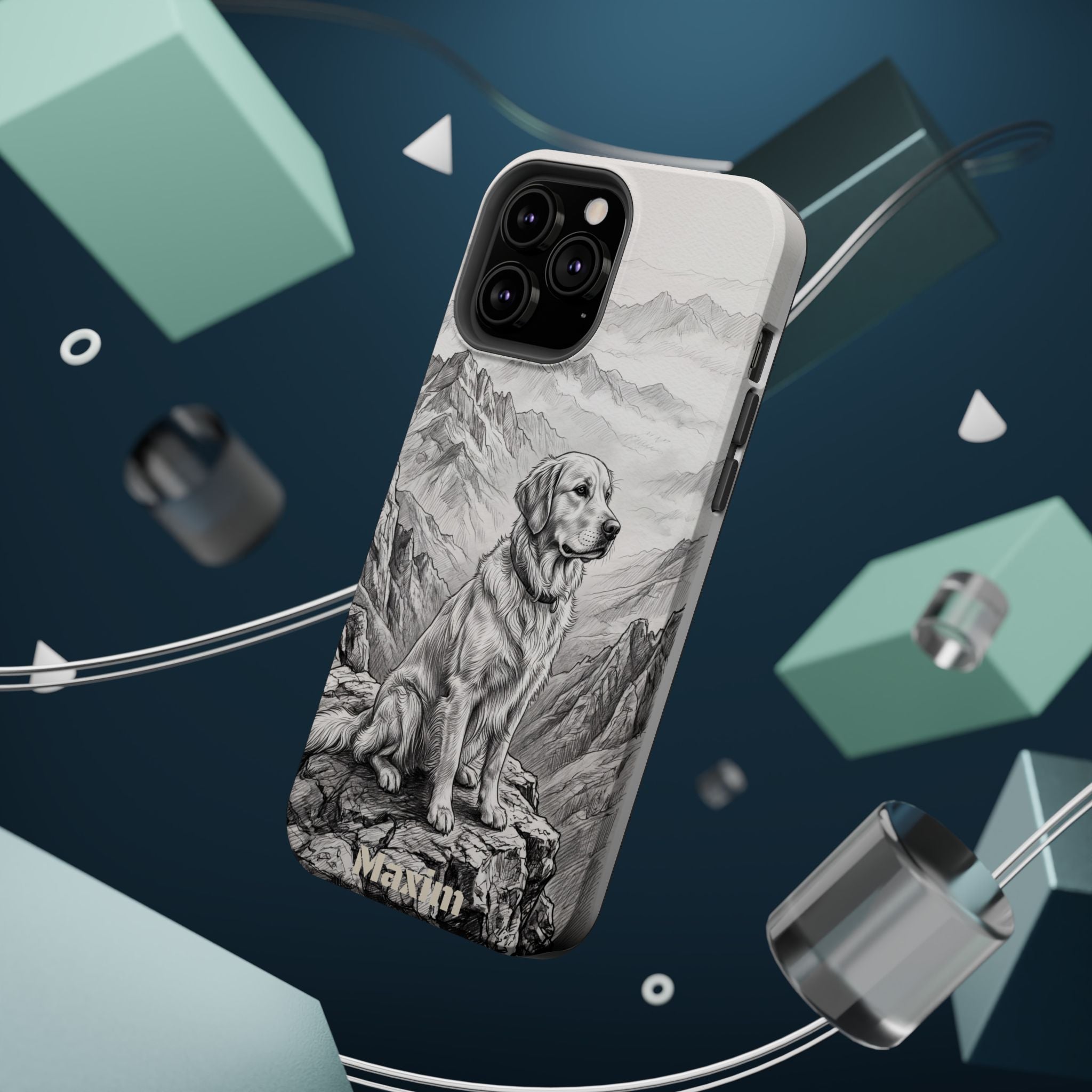 Personalized Golden Retriever Mountain Peak Phone Case — Wireless Charging Cover
