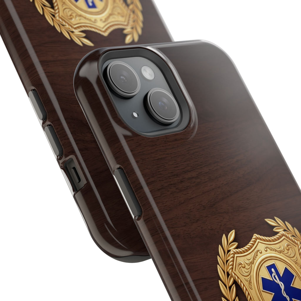 Gold Paramedic Laurel Badge Wood Phone Case — Magnetic Wireless Charging Cover