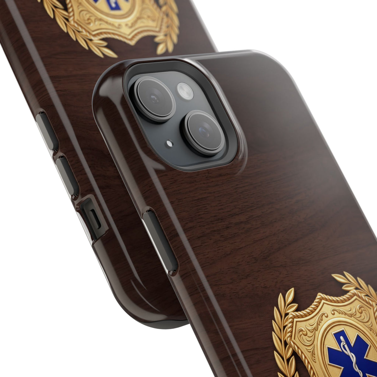 Gold Paramedic Laurel Badge Wood Phone Case — Magnetic Wireless Charging Cover