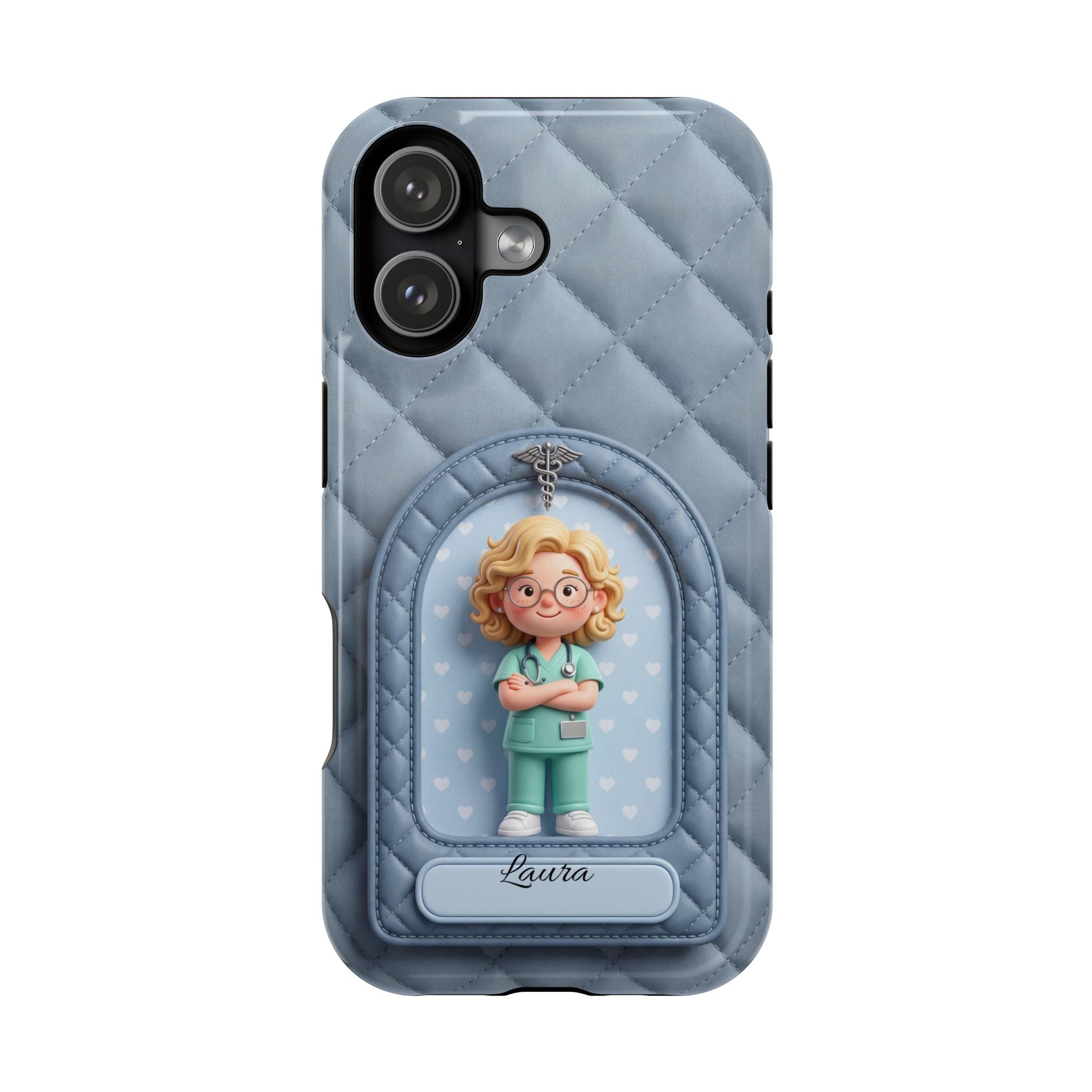 Personalized Quilted Nurse Phone Case — Wireless Charging Cover