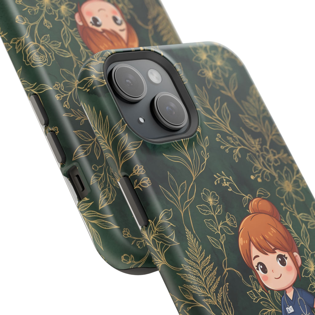 Personalized Nurse Botanical Phone Case — Impact-Resistant Wireless Charging Cover