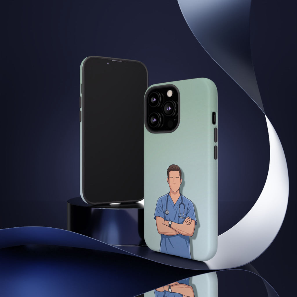 Male Nurse Phone Case | Confident Nurse in Blue Scrubs Illustration | iPhone & Samsung